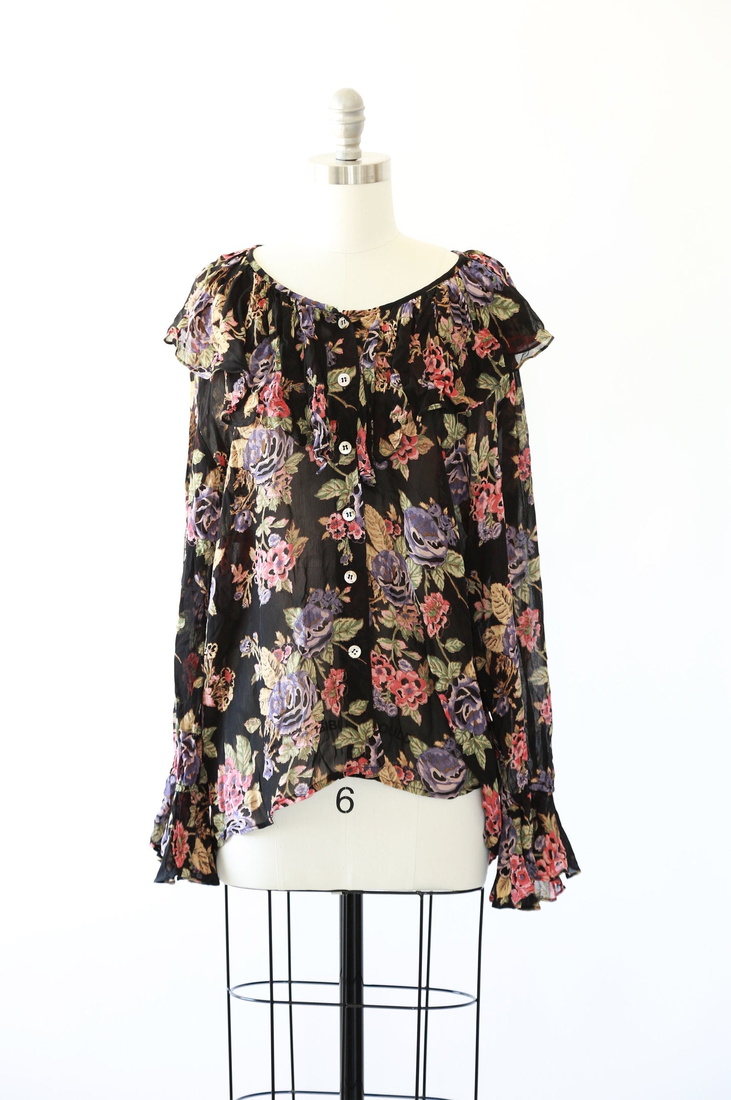 Vintage 90s sheer floral ruffle blouse