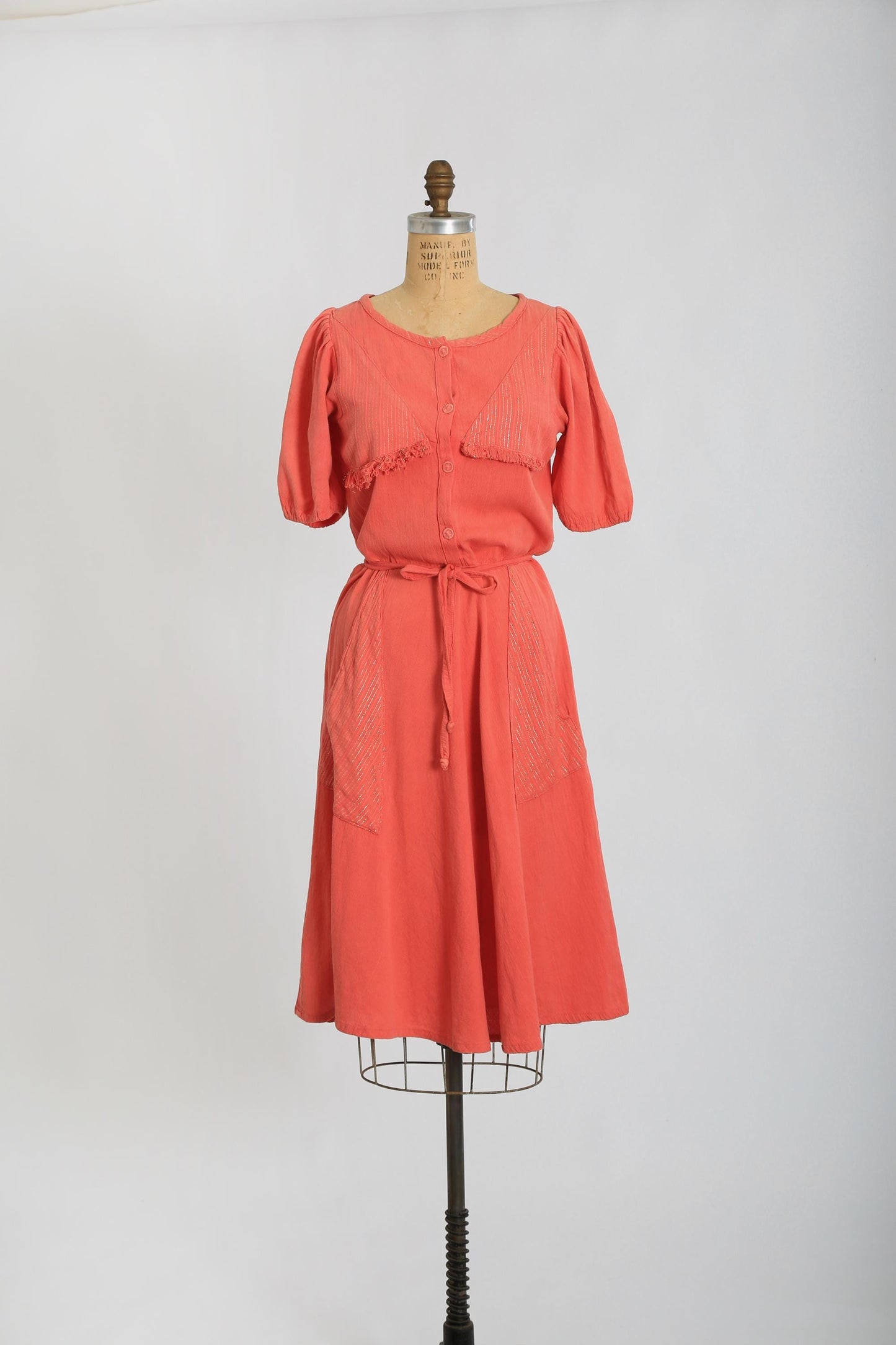 Vintage 40s salmon orange pink cotton day dress