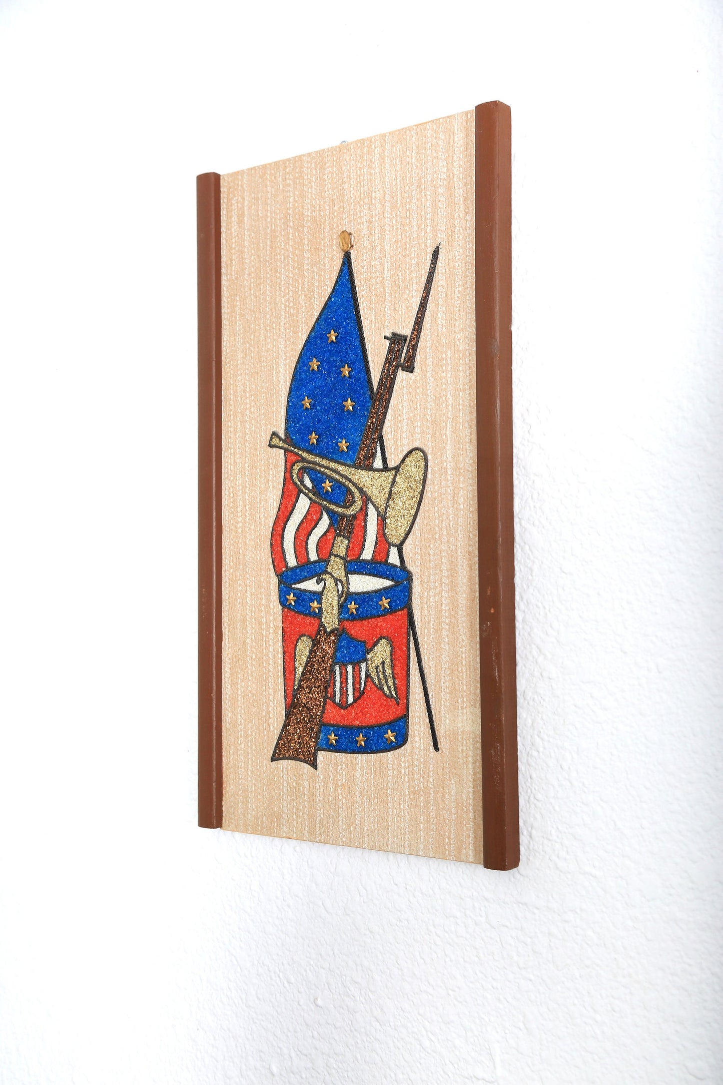 Vintage Mid Century Modern Patriot Civil War framed gravel rock Mosaic art
