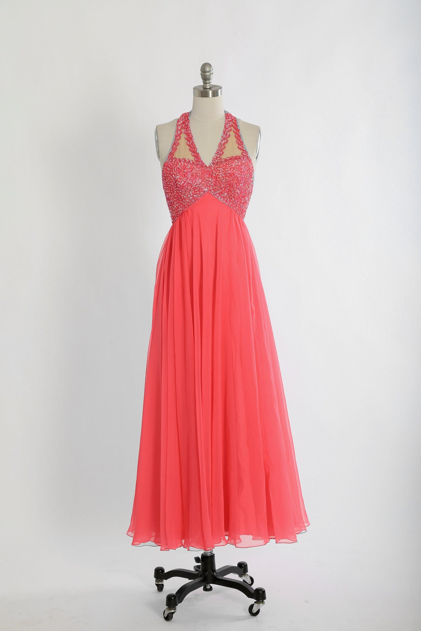 Mike Benet sequin dress | Vintage 60s 70s pink chiffon sequin maxi dress