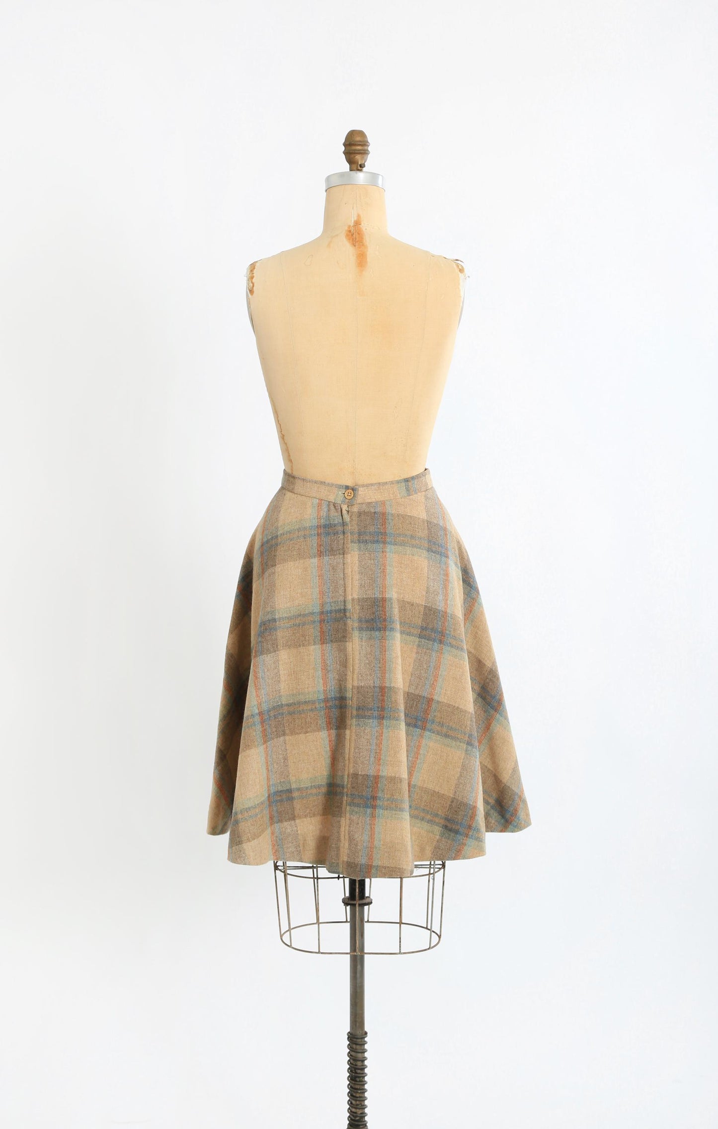 70s woven plaid wool blend skirt