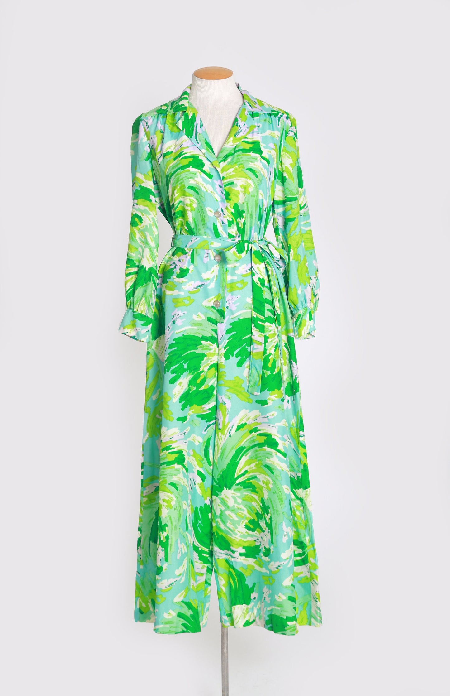 Kamore abstract jumpsuit | Vintage 60s green Jumpsuit | 1960s huge Palazzo jumpsuit