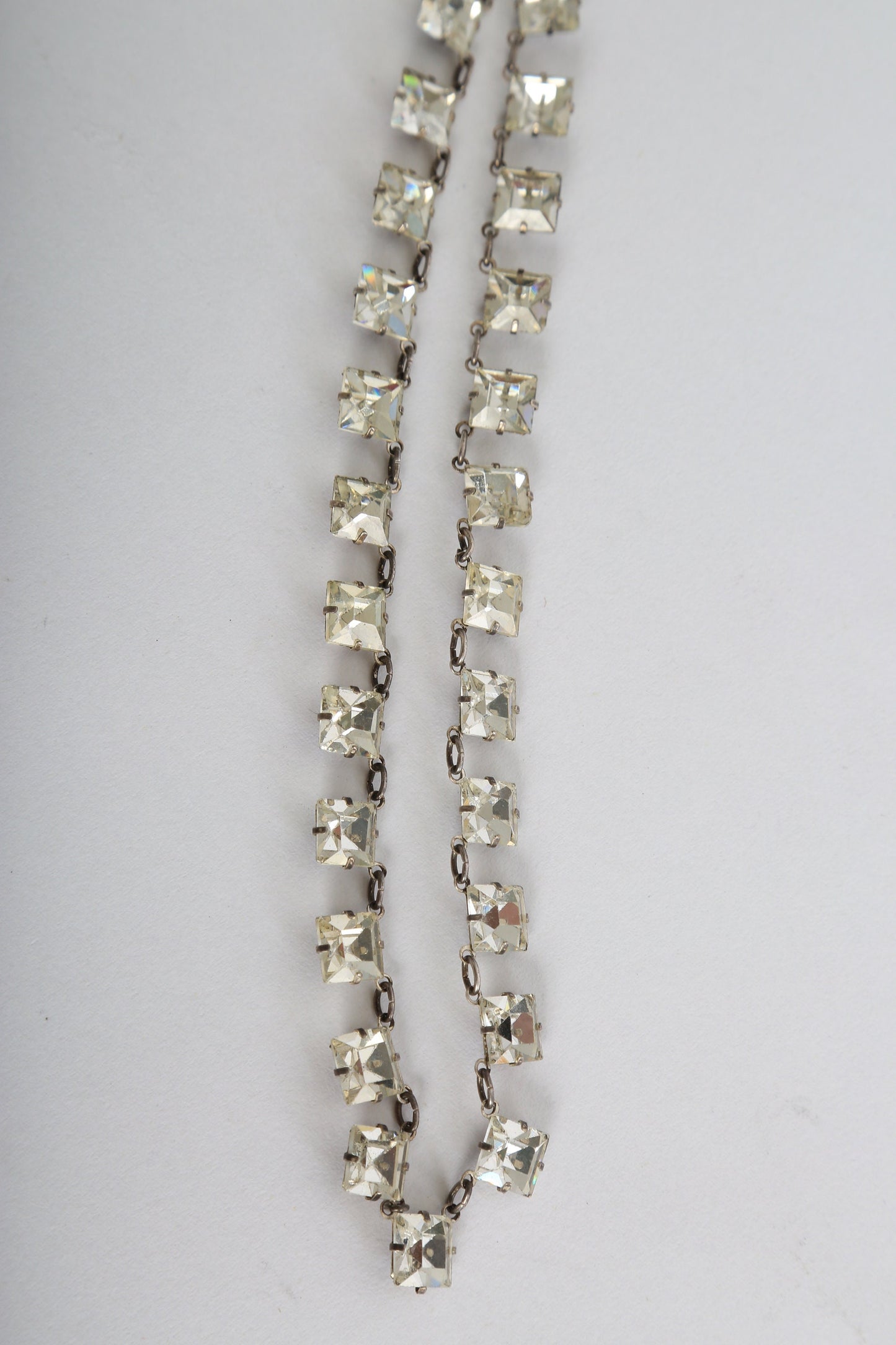 40s Square Cut glass Necklace | Antique Vintage 1940s delicate sterling silver jeweled necklace | Wedding necklace