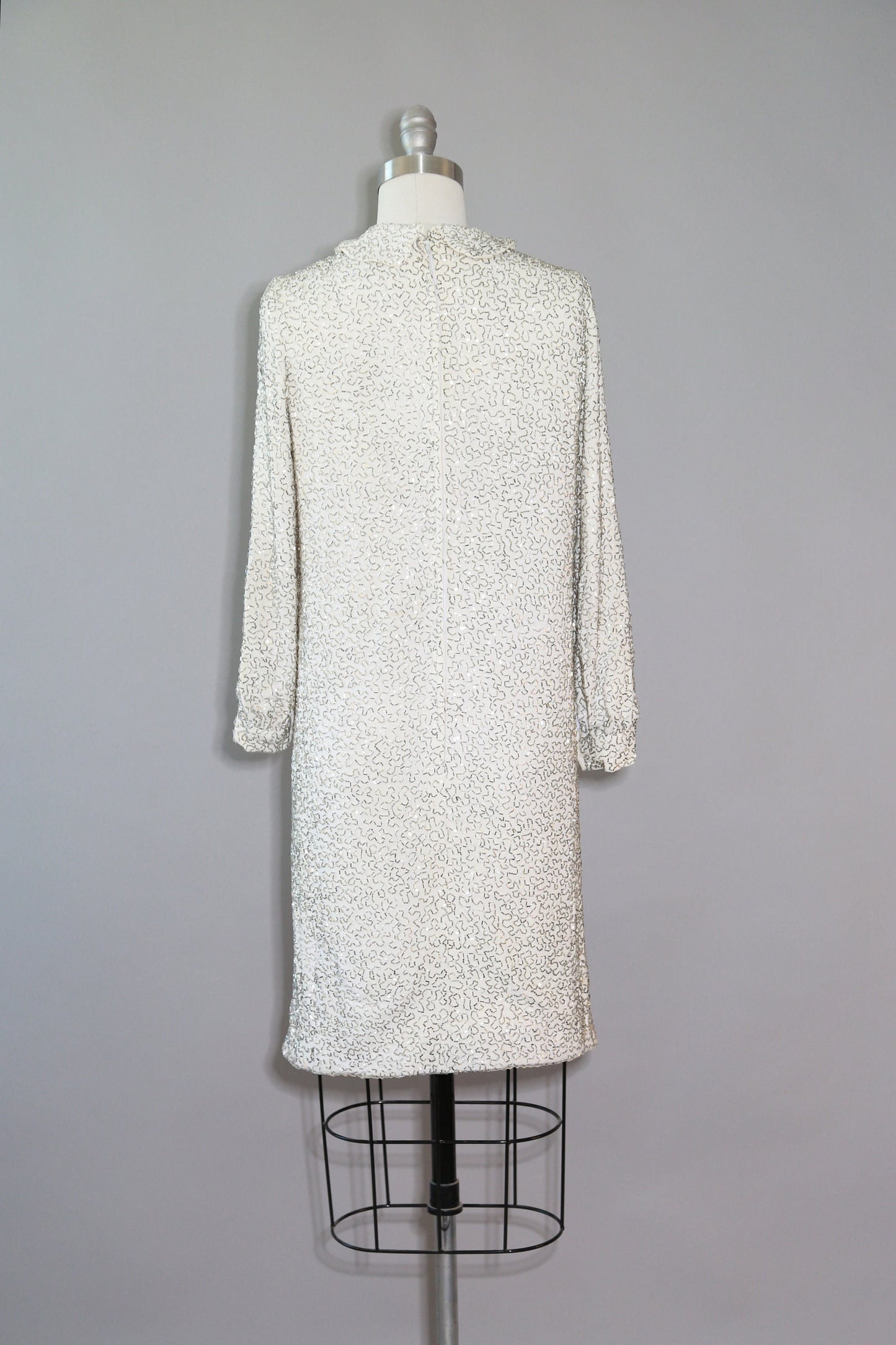 60s Couture beaded dress | Vintage 1960s Glam Heavily silver Beaded white Mod Couture Dress