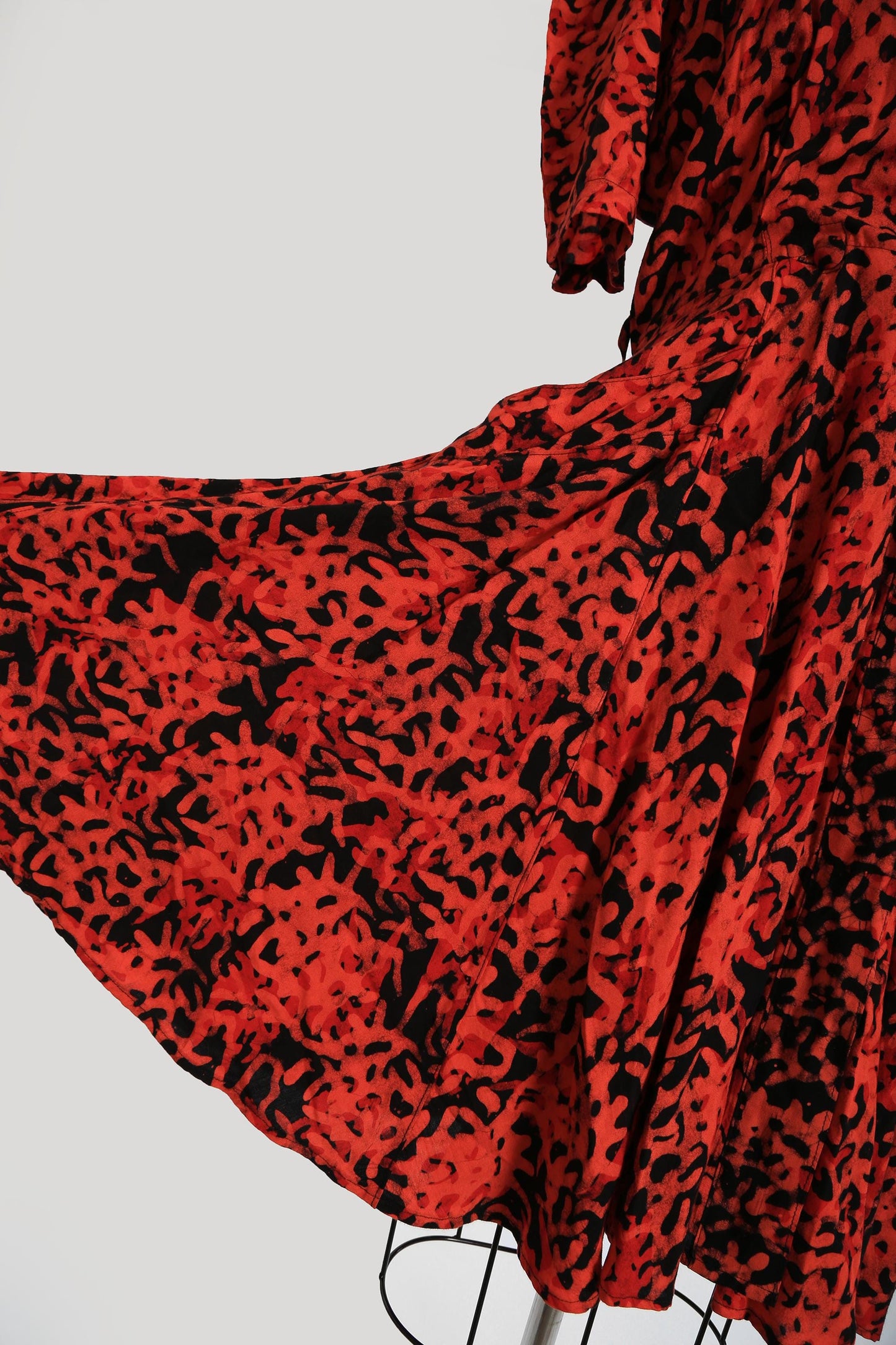 80s Coral hand stamped batik tropical wrap dress