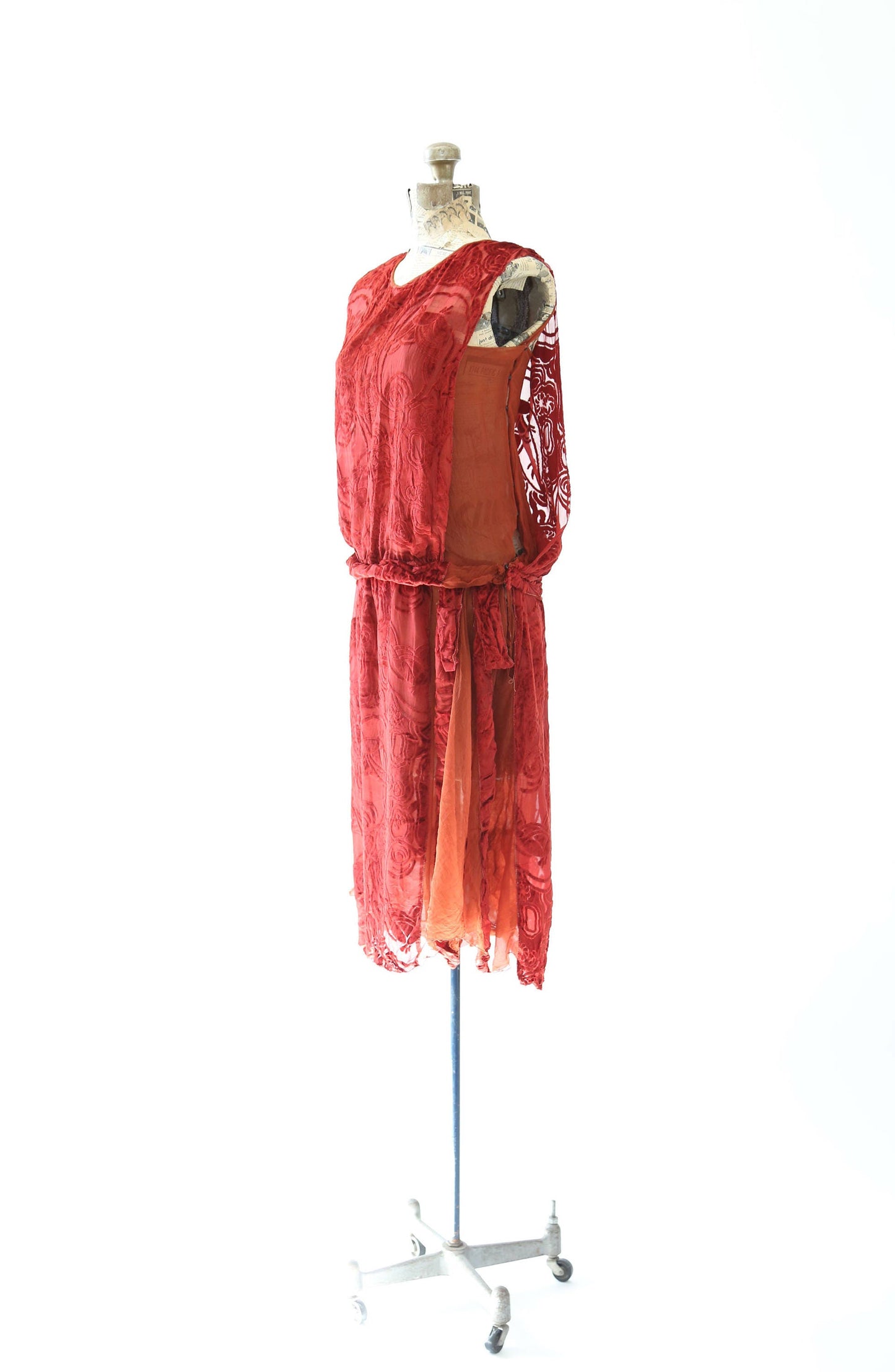 20s SILK velvet dress | Antique vintage 1920s Art deco orange velvet drop waist dress