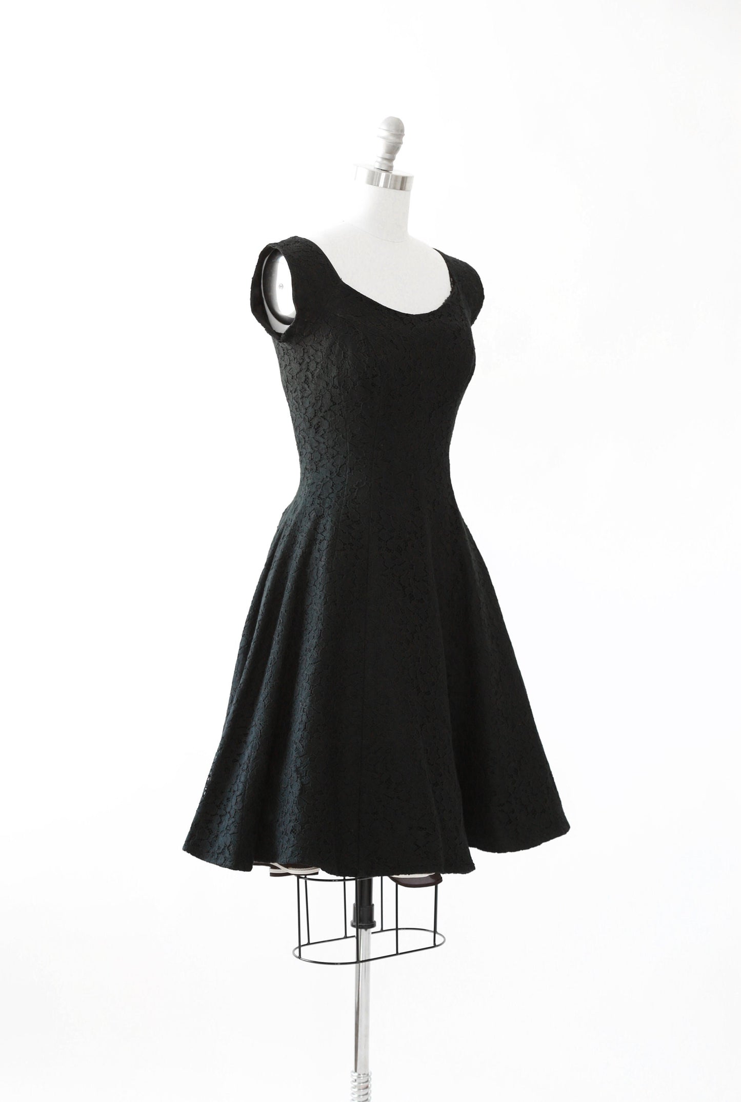Vintage 50s black floral lace mini dress