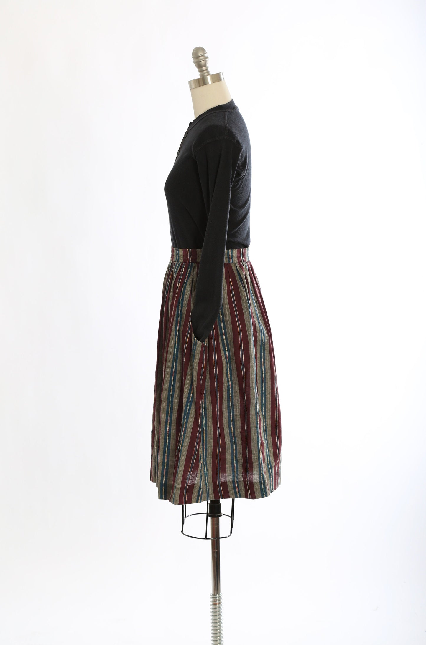 Vintage 70s striped cotton embroidered skirt