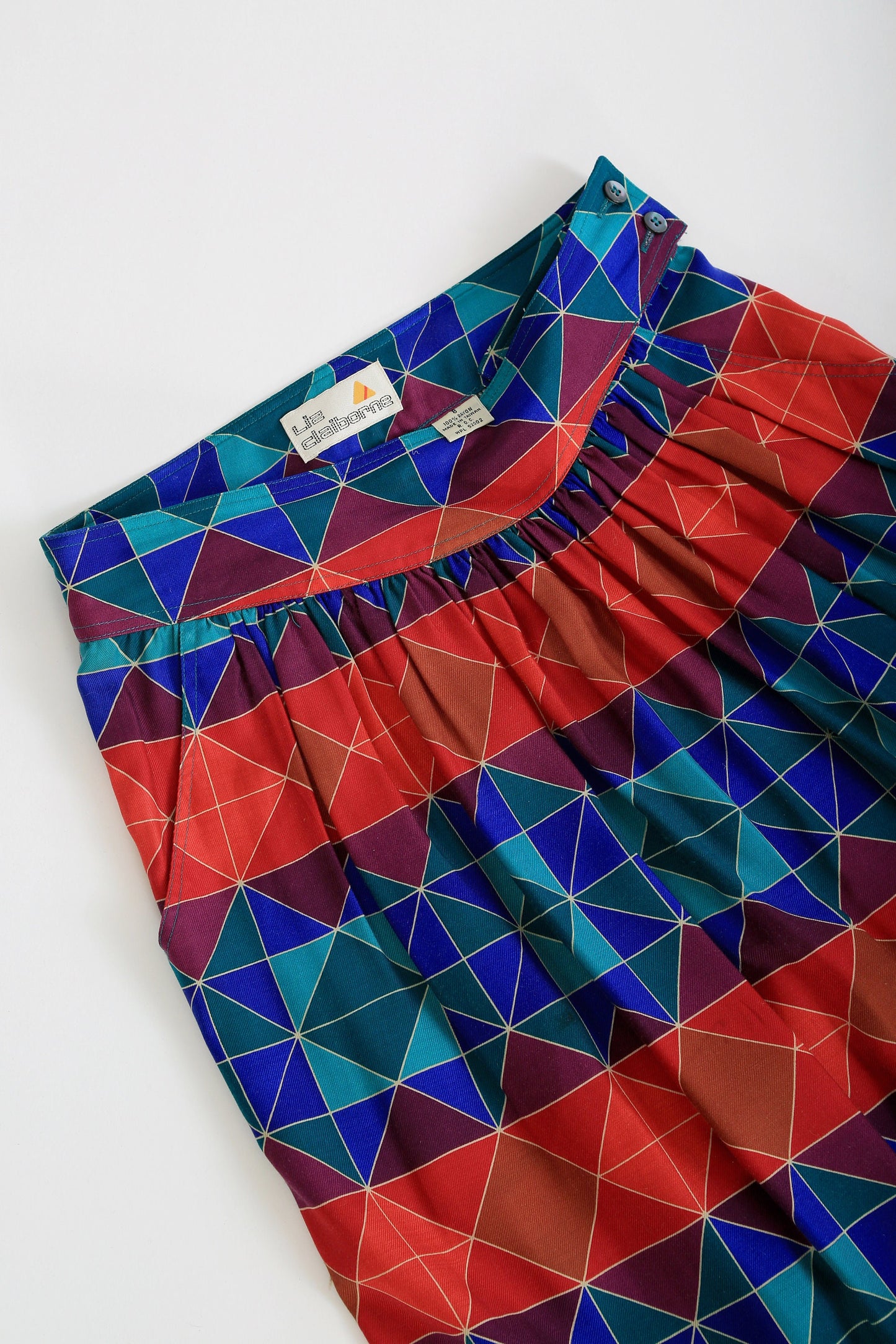 Vintage 90s Liz Claiborne geometric rainbow rayon midi skirt