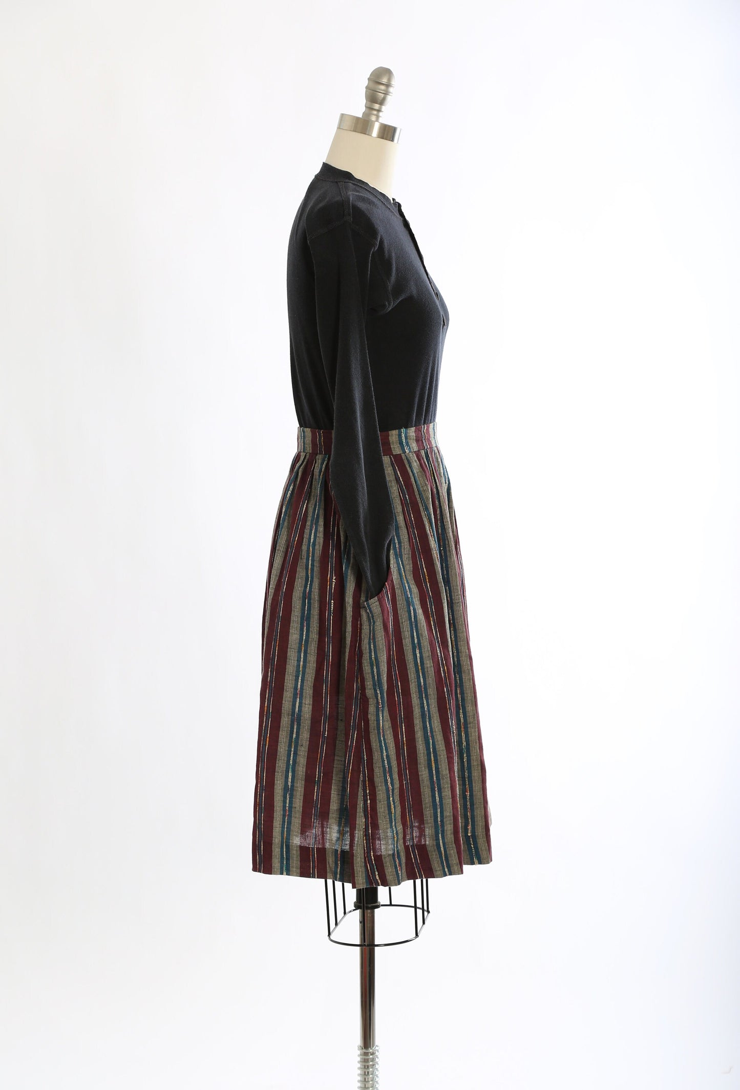 Vintage 70s striped cotton embroidered skirt