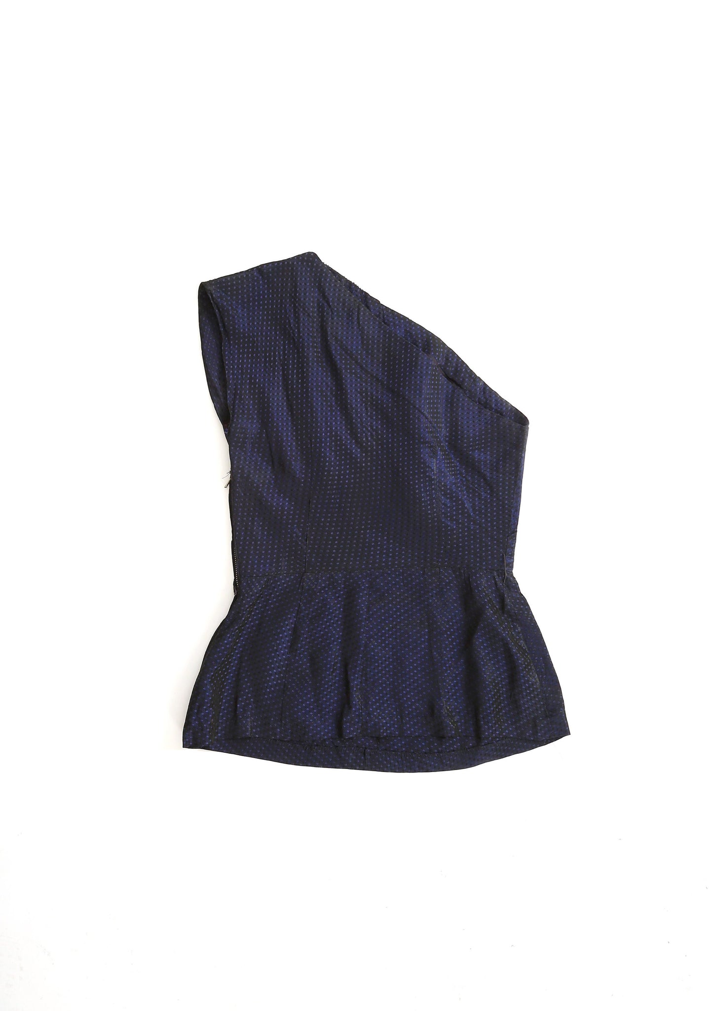 Vintage 1950s blue taffeta beaded one shoulder blouse
