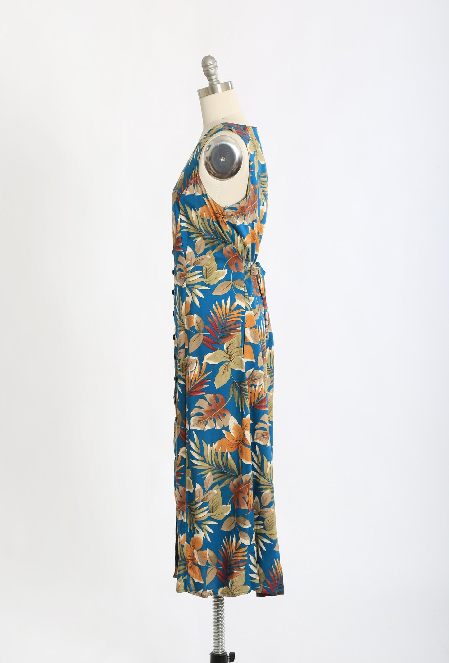 90s tropical floral rayon maxi dress