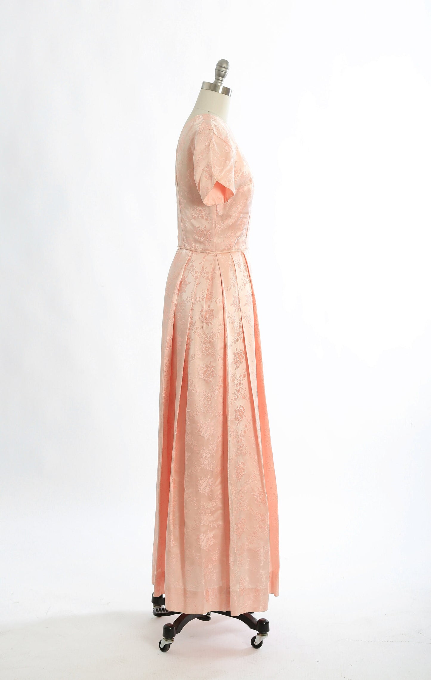 60s pink brocade rose dress | Vintage 1960s Floral Brocade maxi dress gown