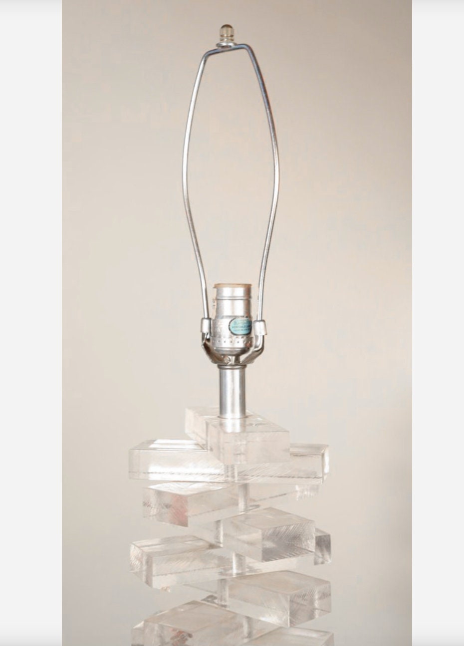 Vintage Mid Century Modern clear plexiglass Stacked Lucite table Lamp