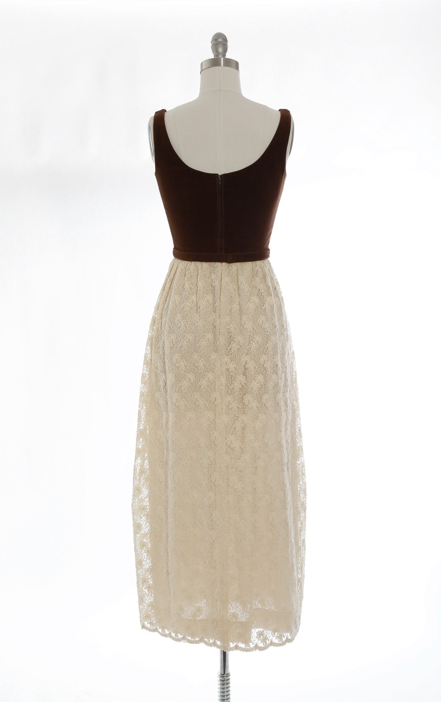 Lanz floral dress | vintage 70s brown velvet embroidered maxi dress | 1970s cream floral maxi dress