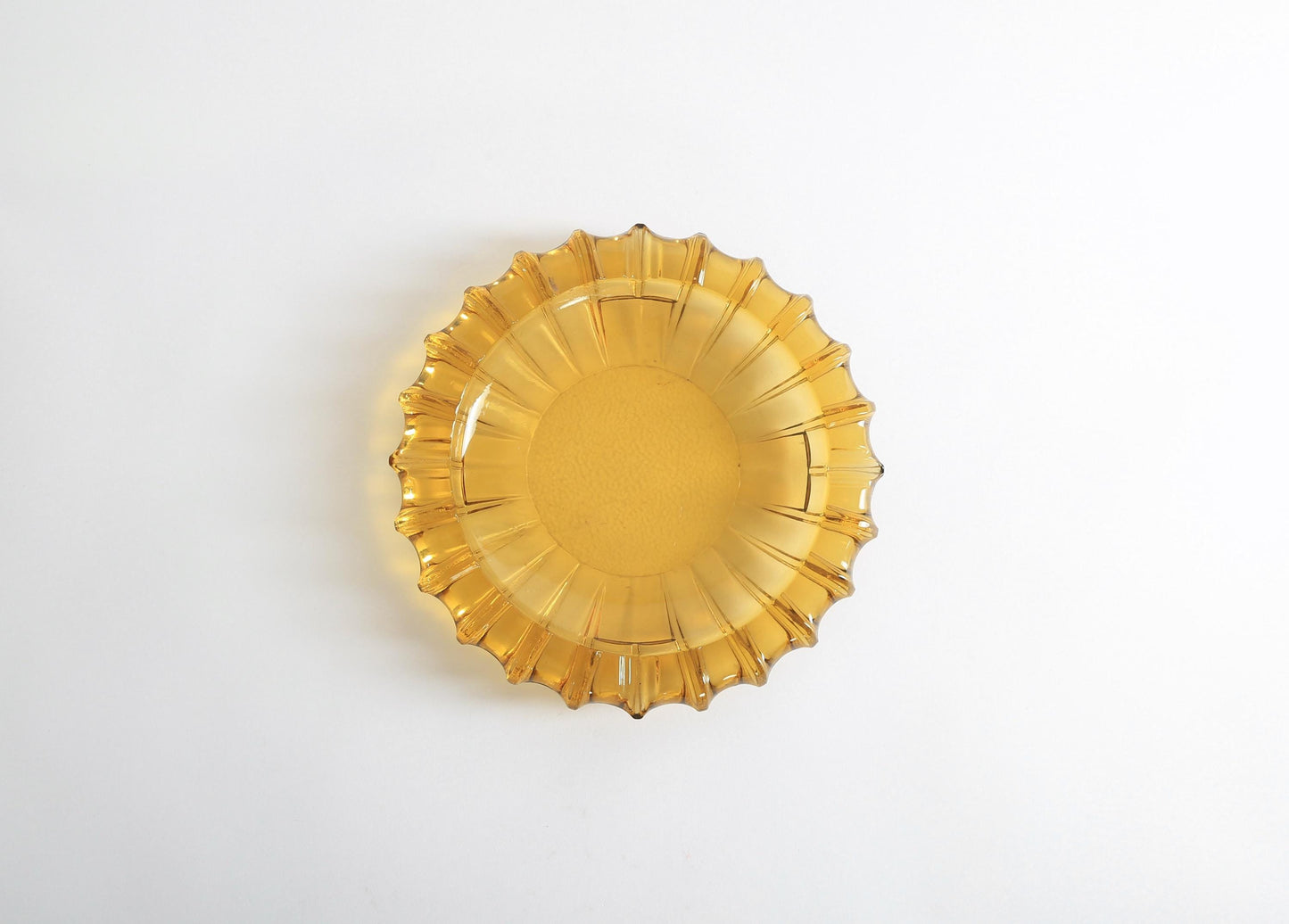 Vintage Blenko Moroccan Hazel Atlas Round Amber Glass Cigar Ashtray Catchall Dish