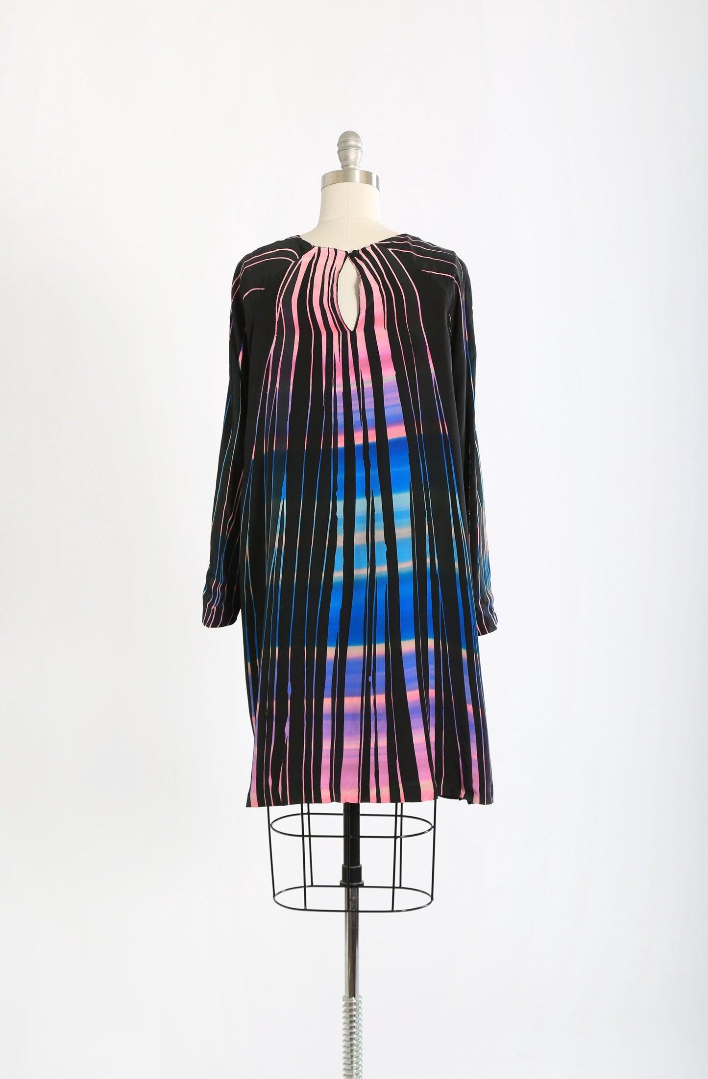 80s ombre striped silk dress | vintage 1980s Art waves silk dress