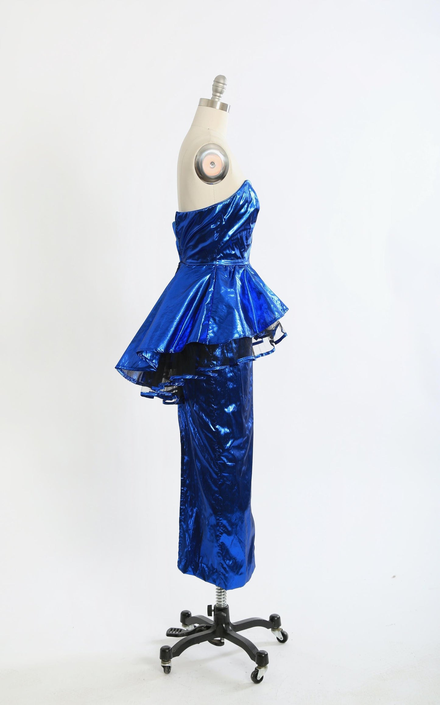 80s mermaid dress | Vintage 1980s metallic blue lame peplum party dress