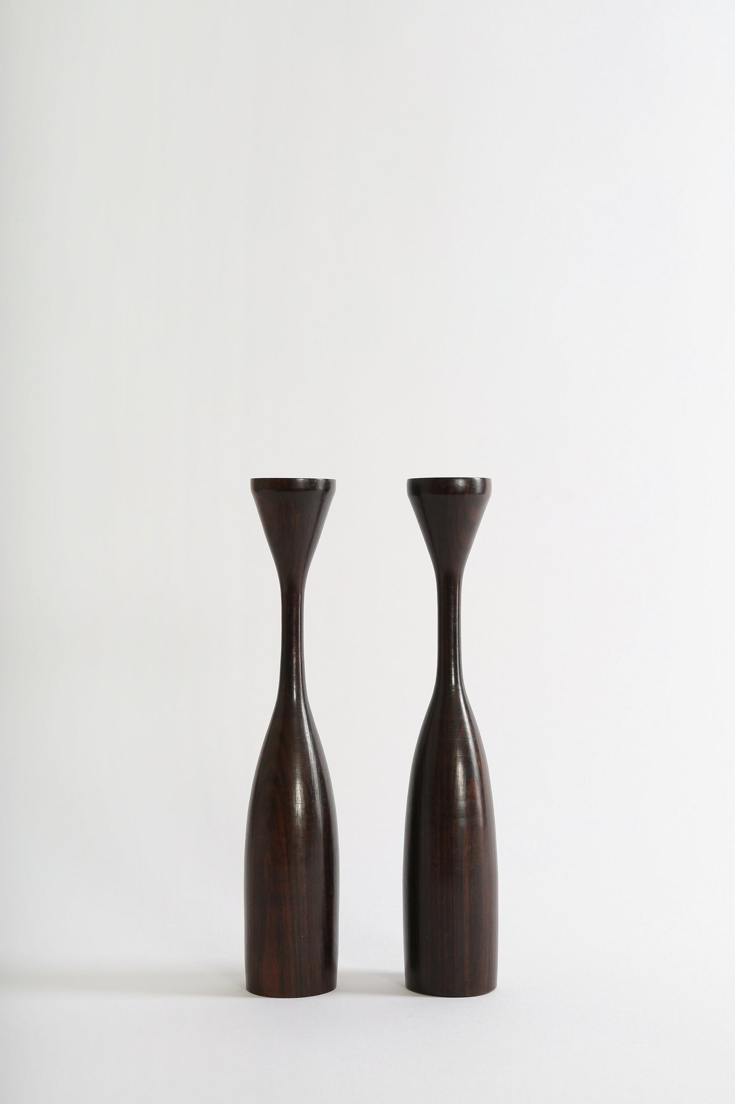 Vintage Mid Century Modern ironwood tulip candlestick holders