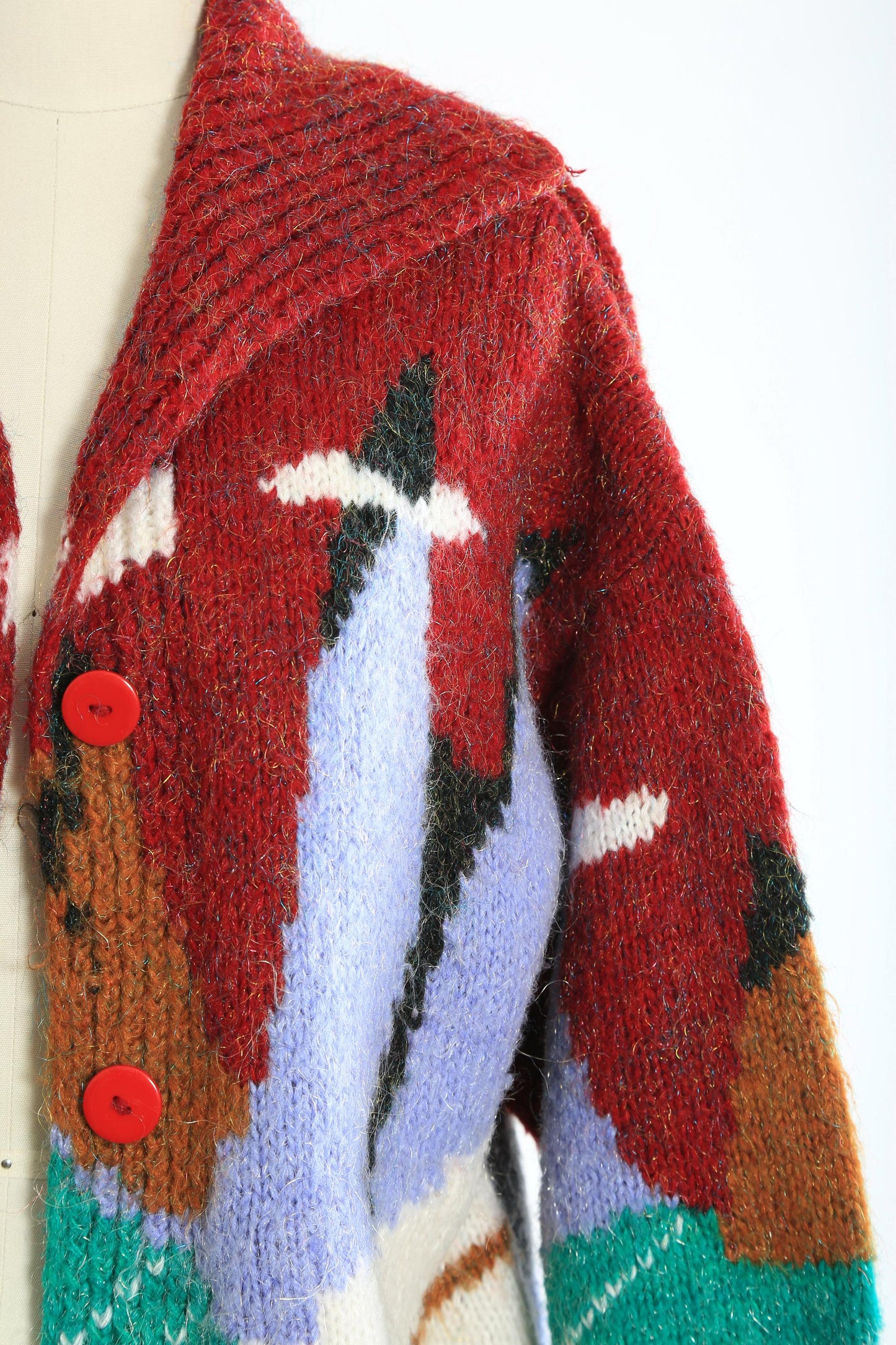 80s Metallic mountain scene hand knit sweater cardigan