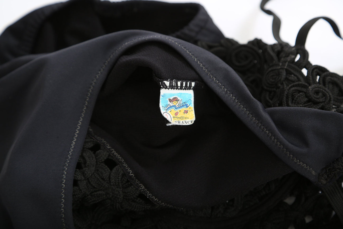 90s black embroidered rope one-piece swimsuit made in Spain