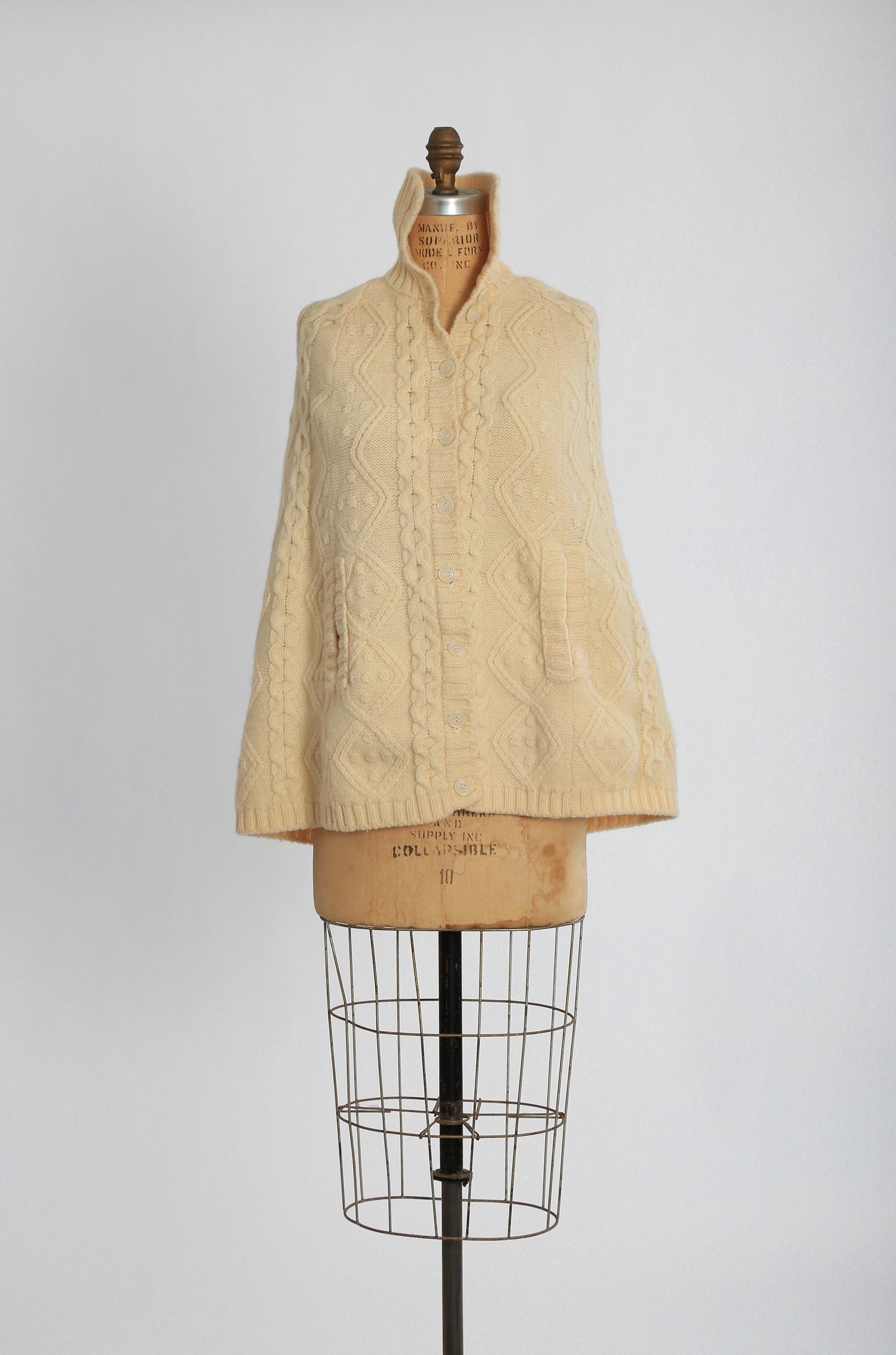 60s knit wool cape sweater | Vintage 60s hand loomed cable knit wool cape
