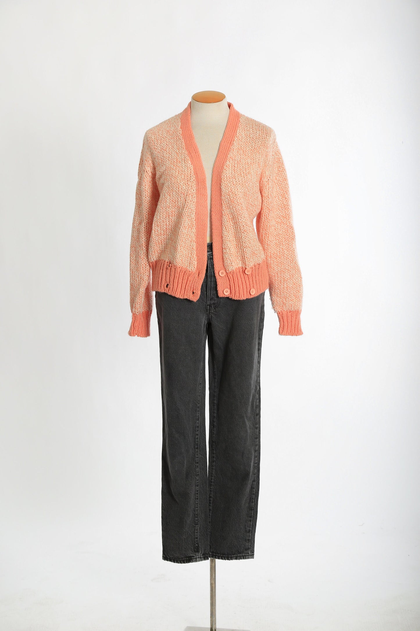 Vintage 90s chunky pink knit cardigan sweater