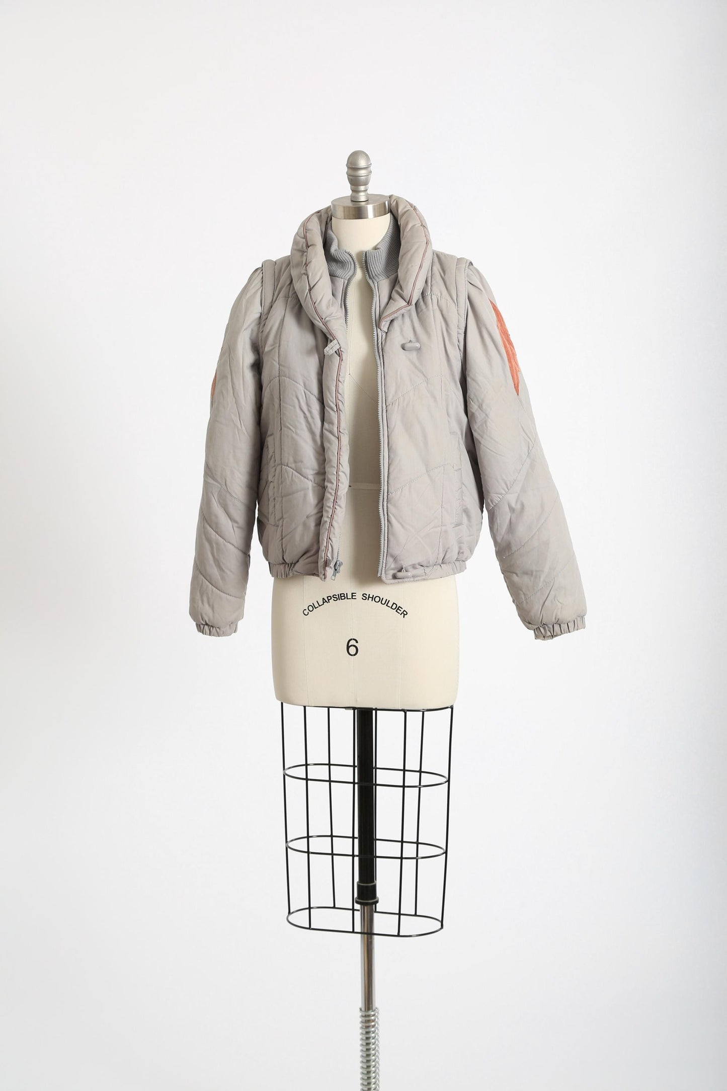 Vintage 80s gray + pink Puffer jacket Vest