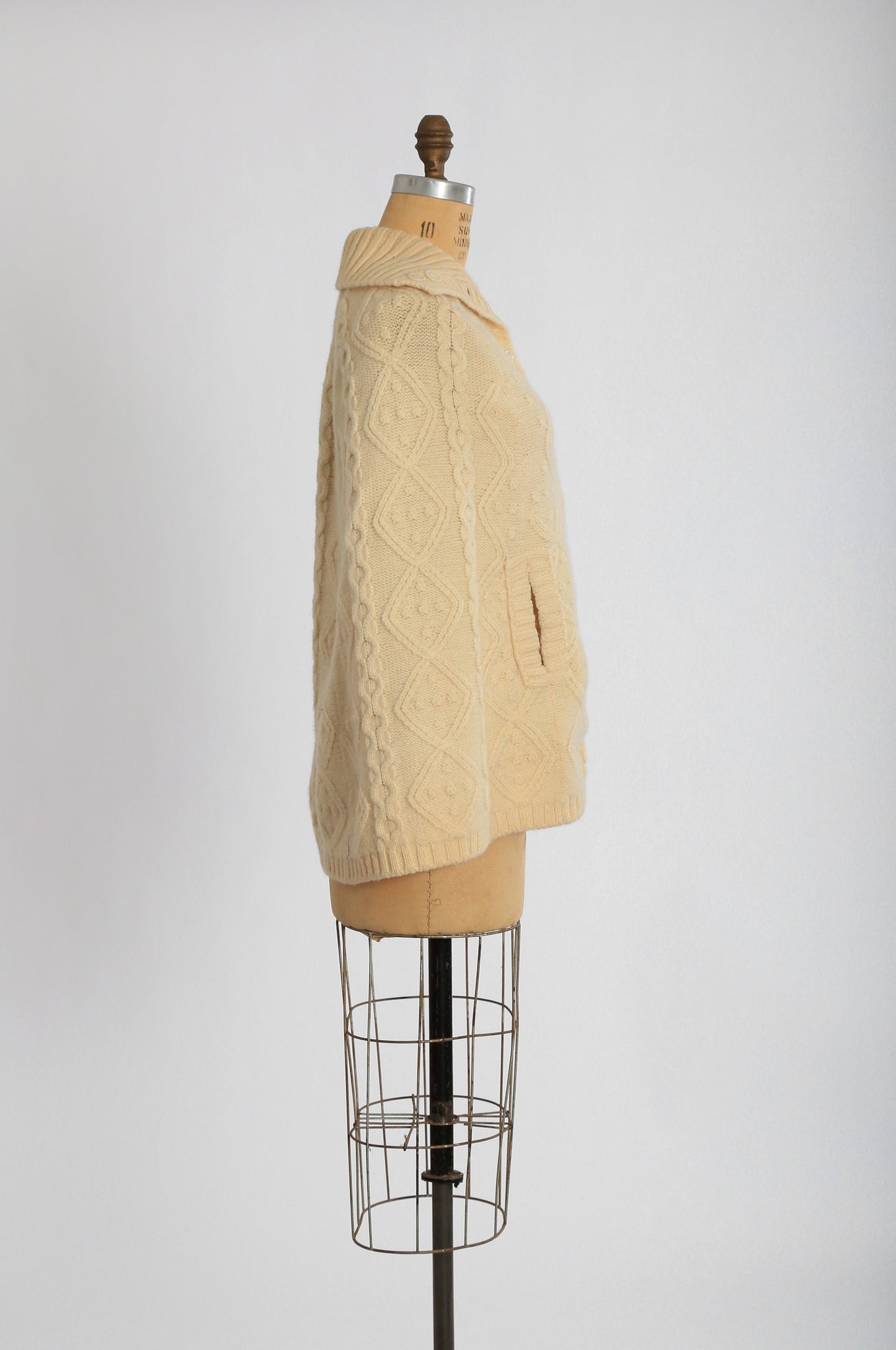 60s knit wool cape sweater | Vintage 60s hand loomed cable knit wool cape