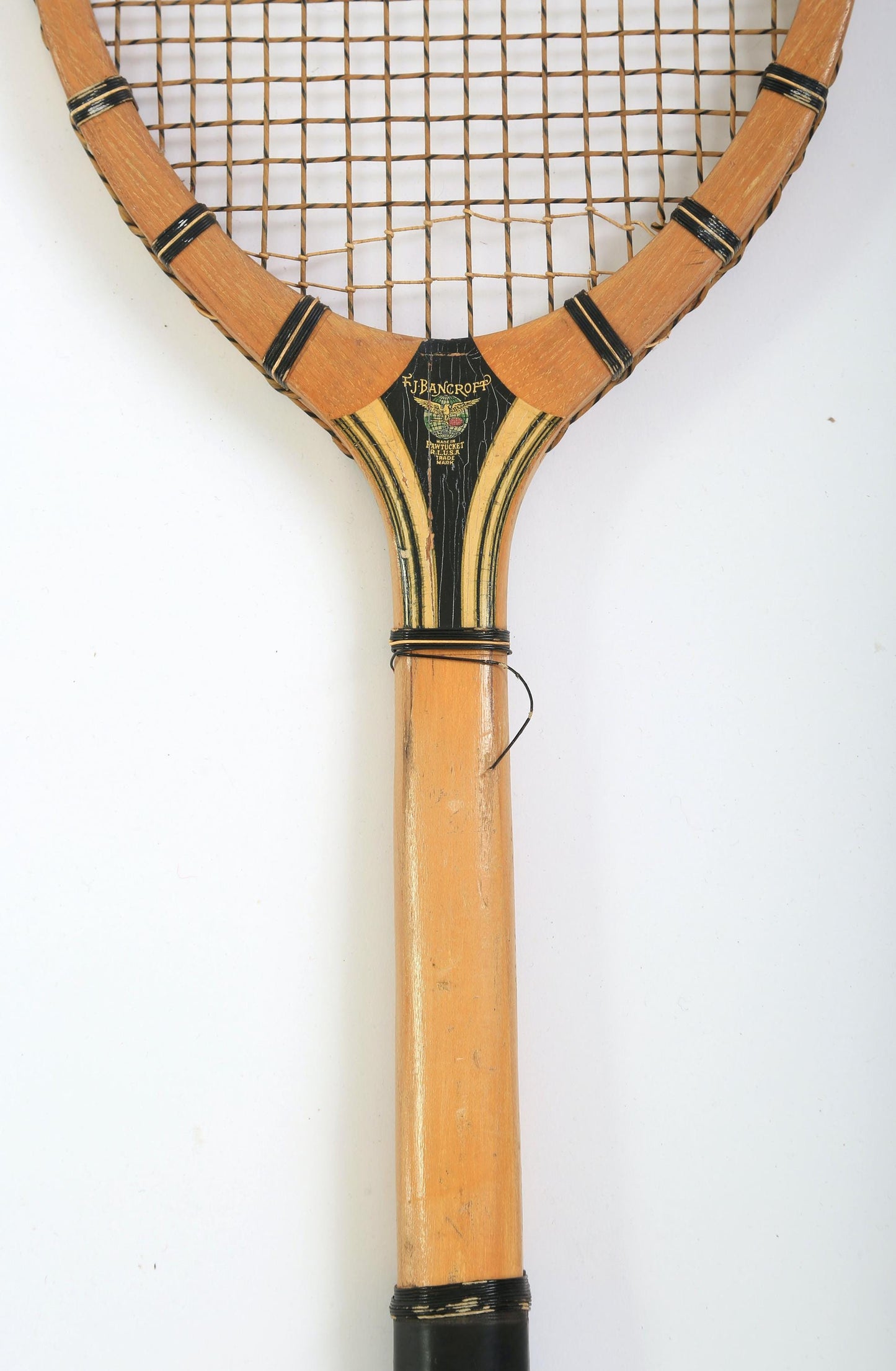Antique 1920s J.F. Bancroft Champion wood tennis Racket wall art gallery wall
