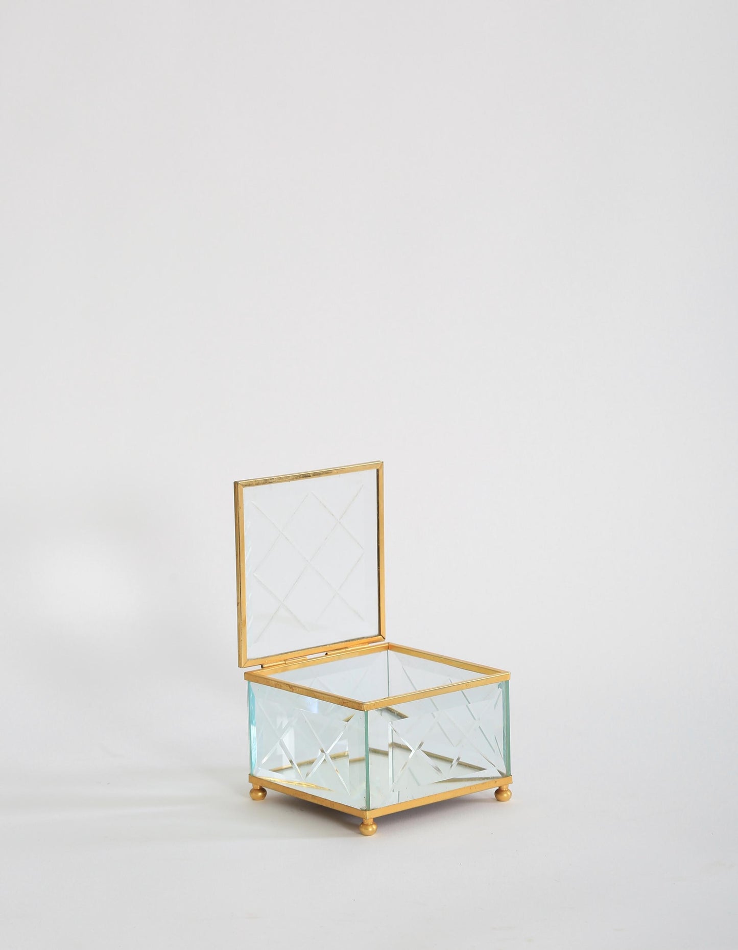Vintage cut glass brass Jewelry Casket Box