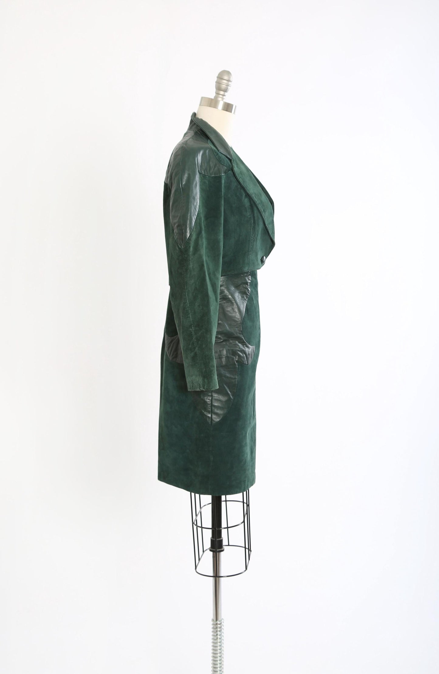 Vintage Micheal Hoban North Beach green leather mini dress + cropped jacket