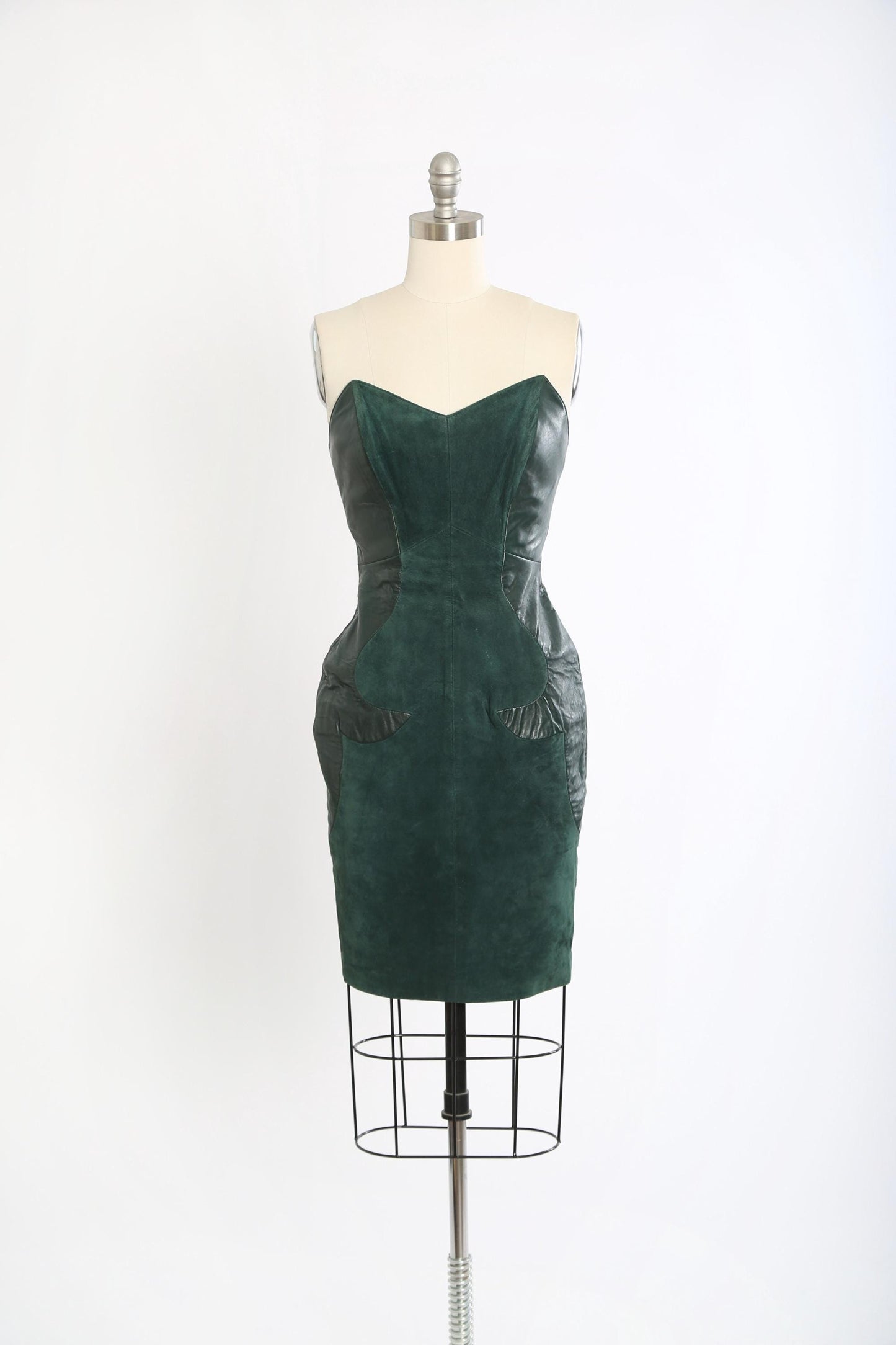 Vintage Micheal Hoban North Beach green leather mini dress + cropped jacket