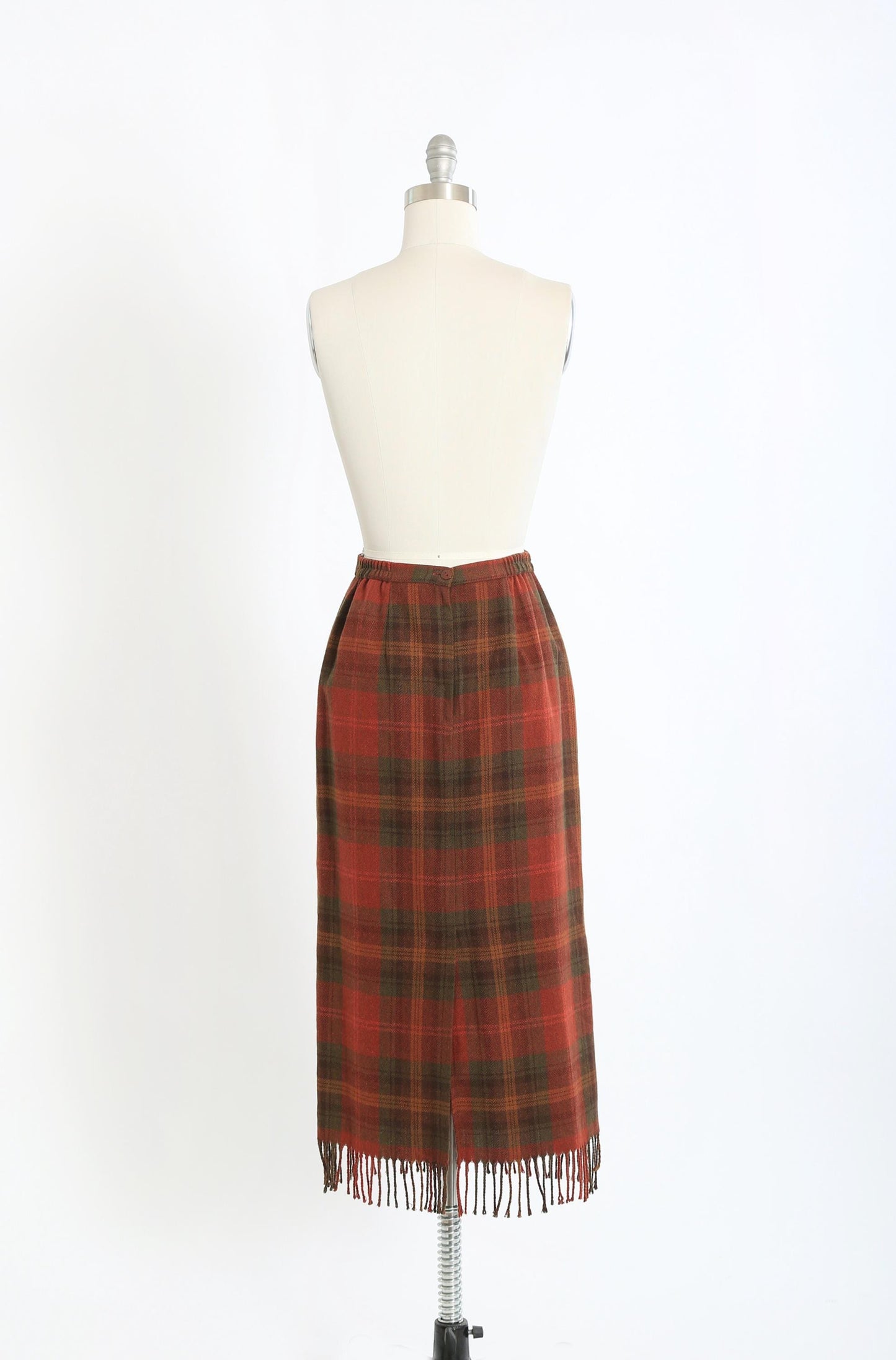 90s Orange houndstooth plaid fringe skirt