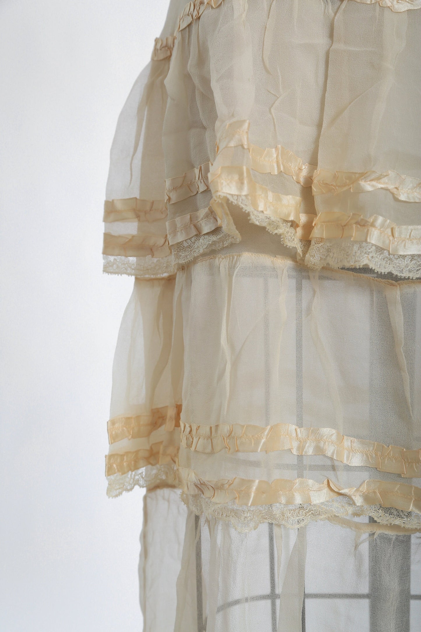 Antique Vintage 1920s ivory silk ribbon tiered drop waist dress