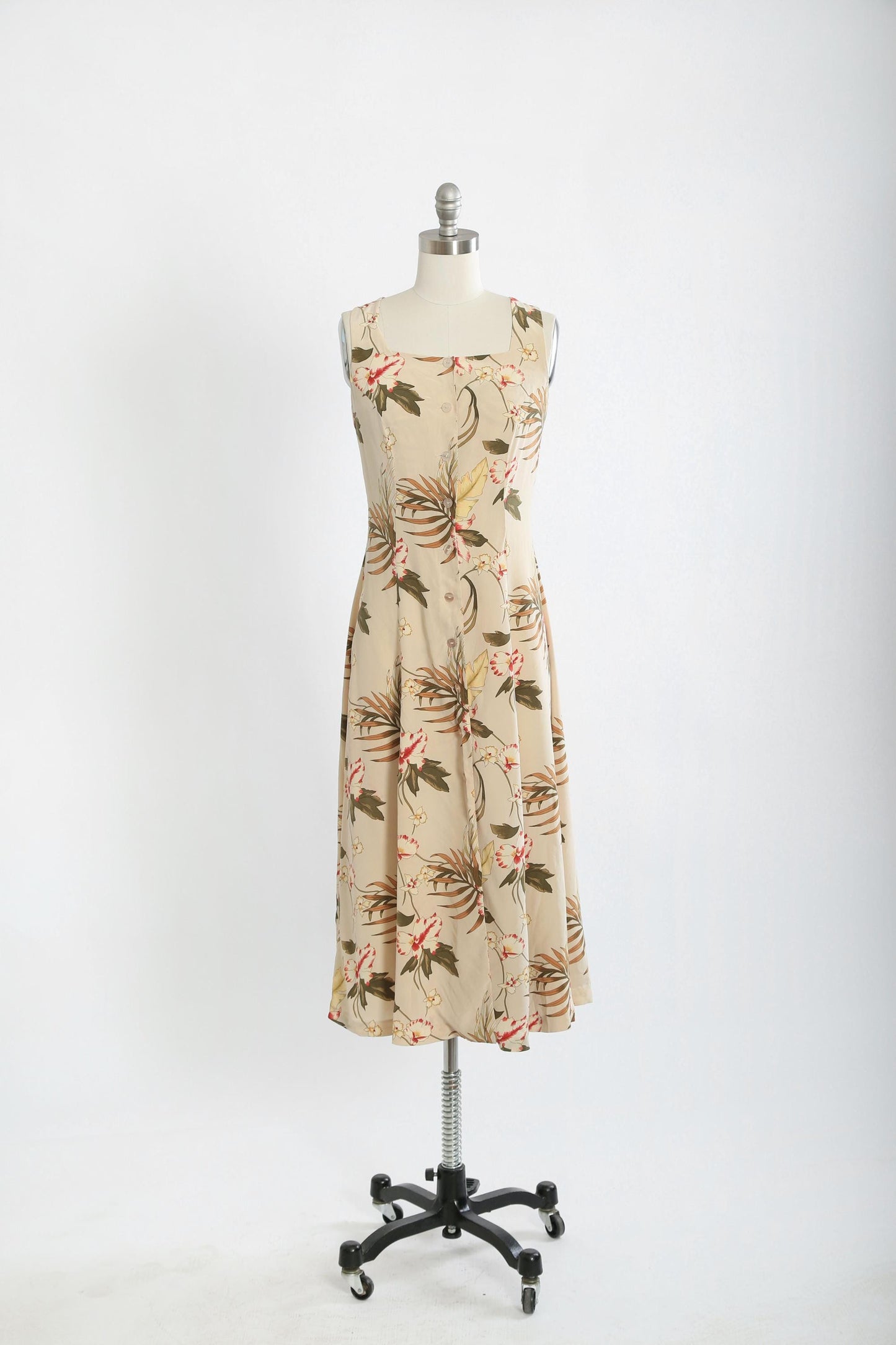 Y2K tropical floral silk midi dress