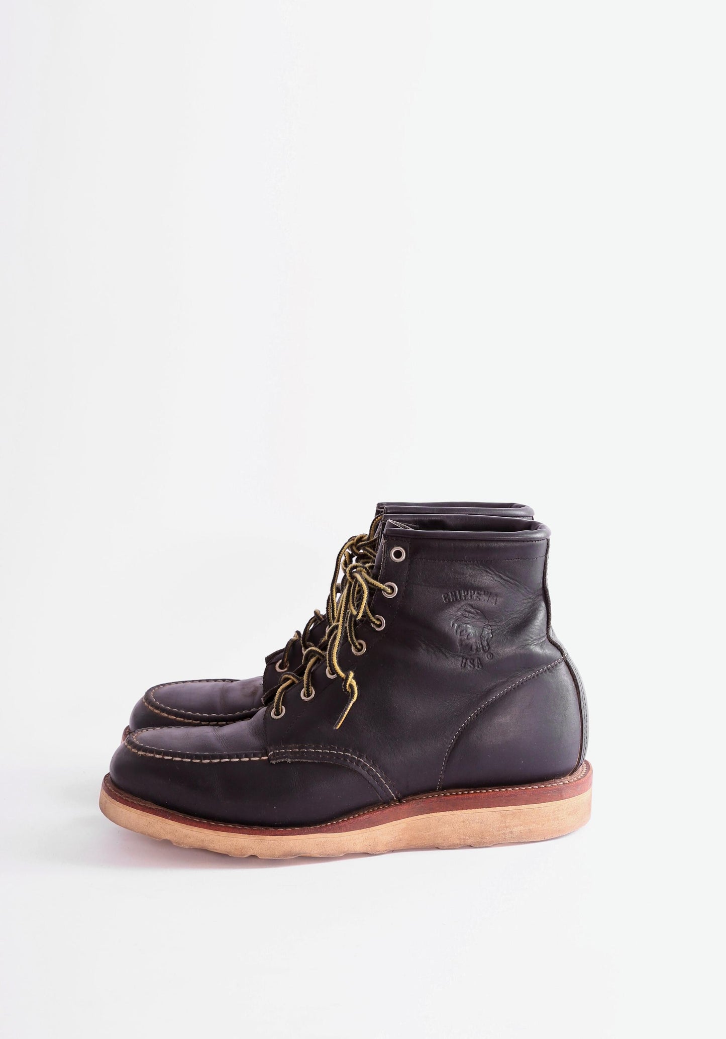 Vintage Chippewa American Made black Leather Moc Toe Boots Sz. 9