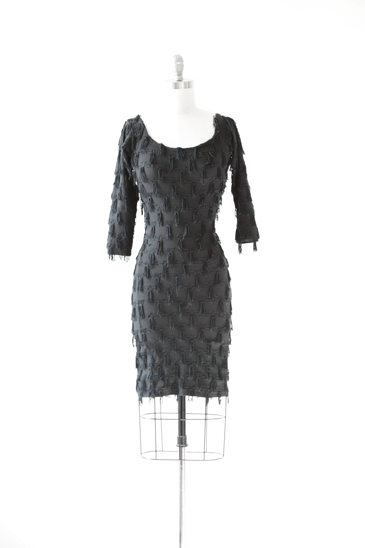 Modet fringe dress | Vintage 80s black fringe bodycon mini dress S