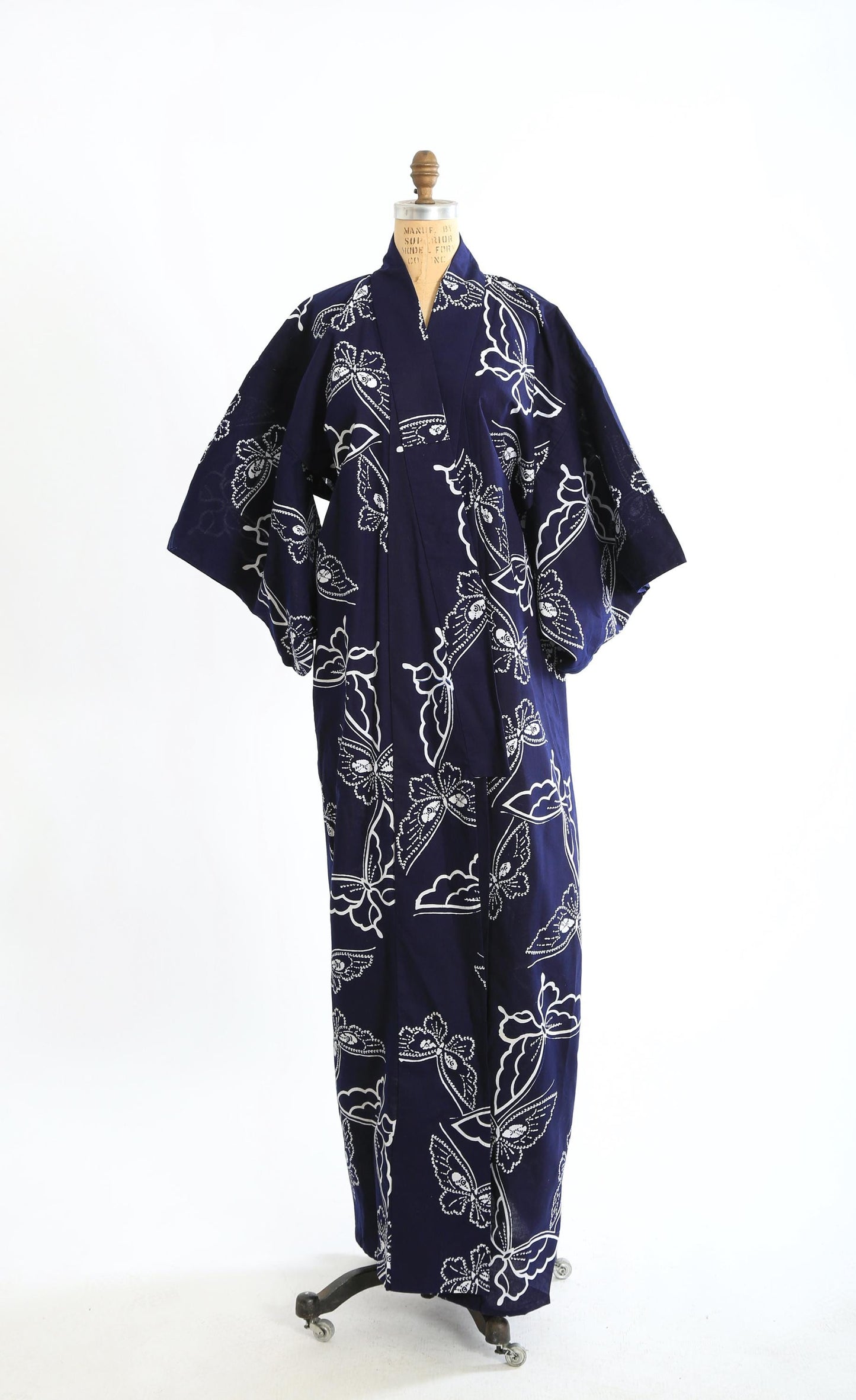 Vintage 1950s Butterfly navy blue cotton kimono