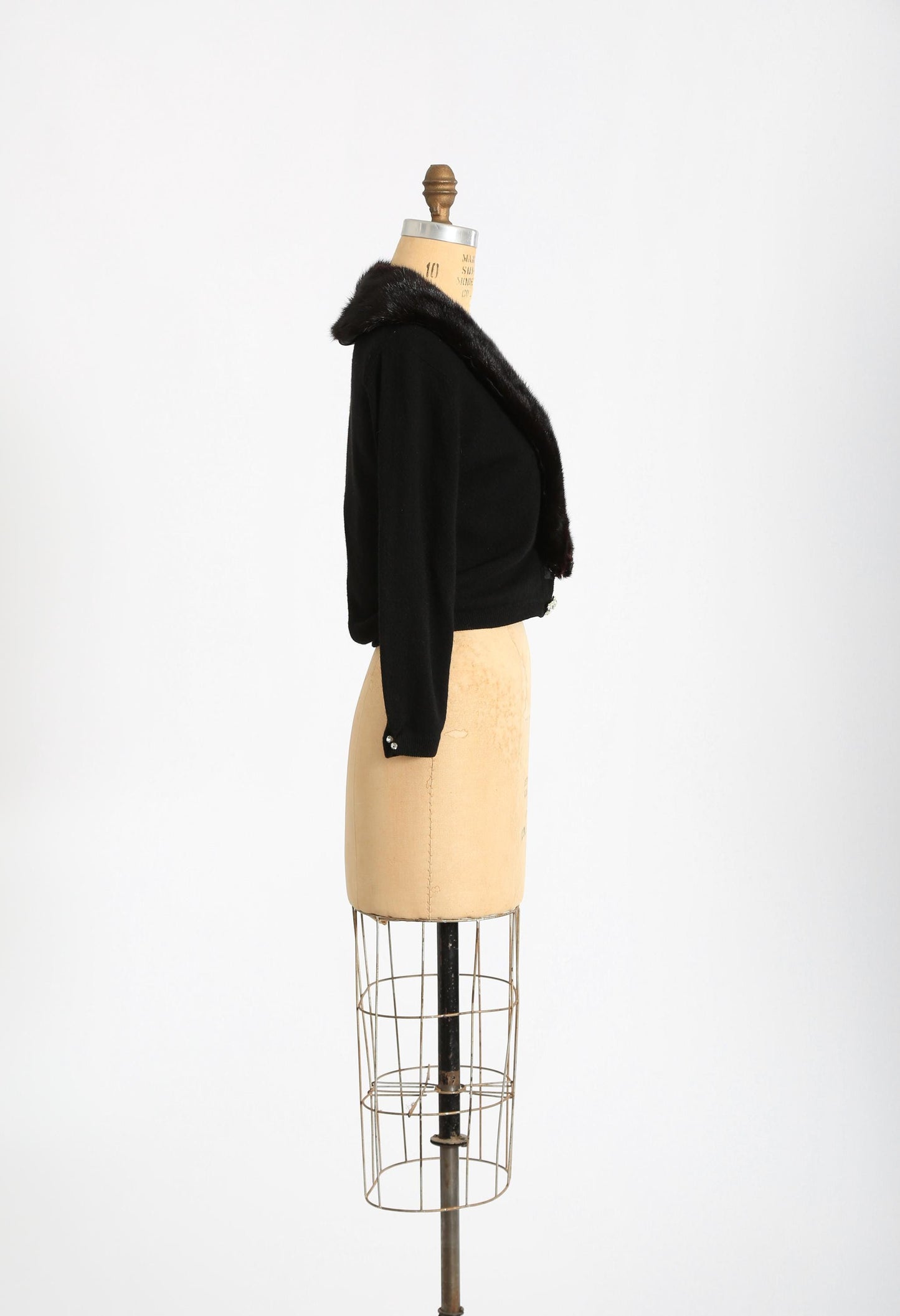 Vintage 50s black Cashmere Mink fur Collar knit cardigan sweater