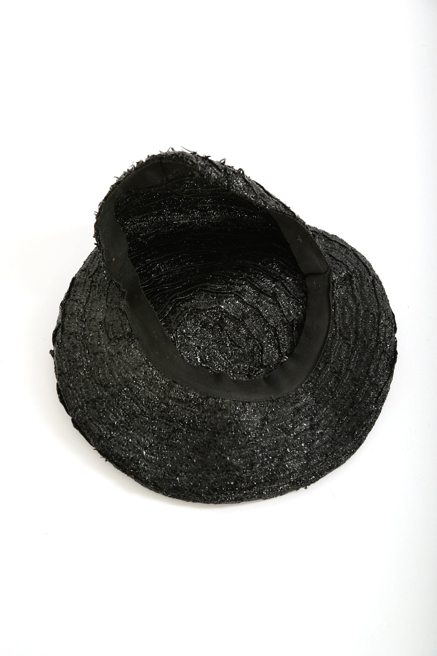 Vintage 1940s black studded straw hat