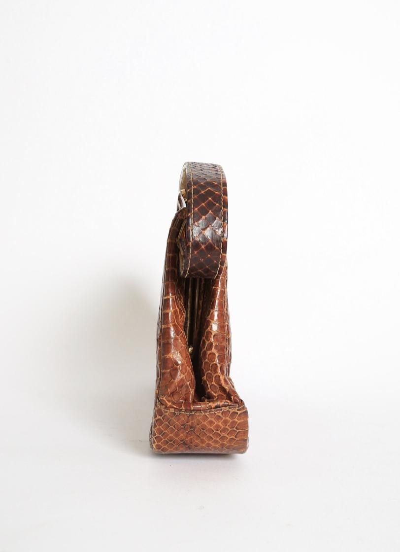 Vintage 1950s brown snake skin bag purse