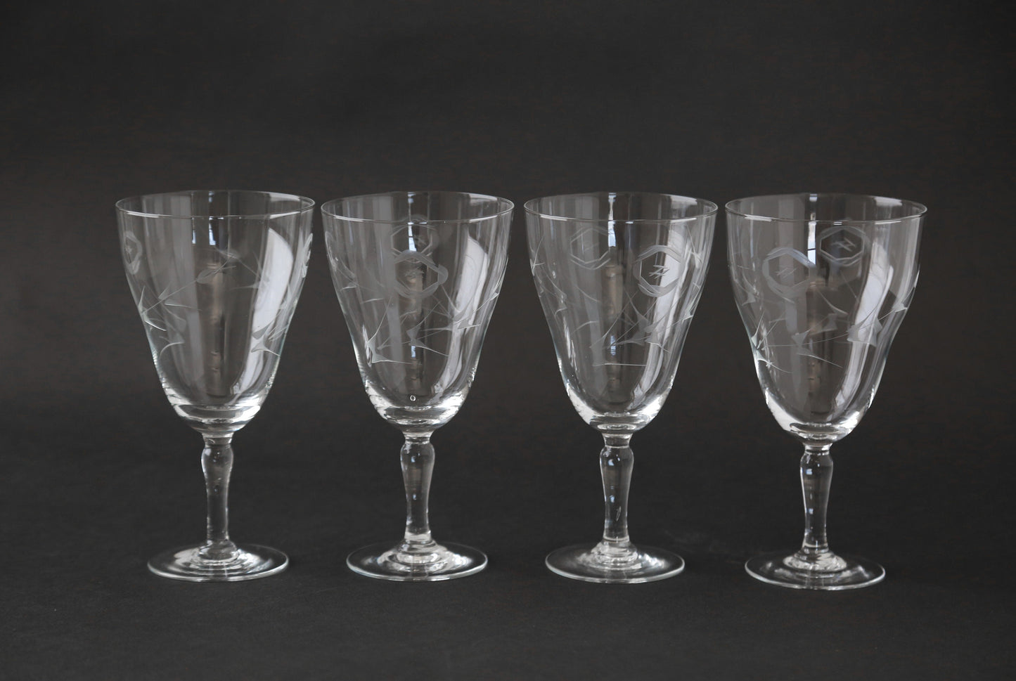 Vintage 30s 40s hand blown etched glasses