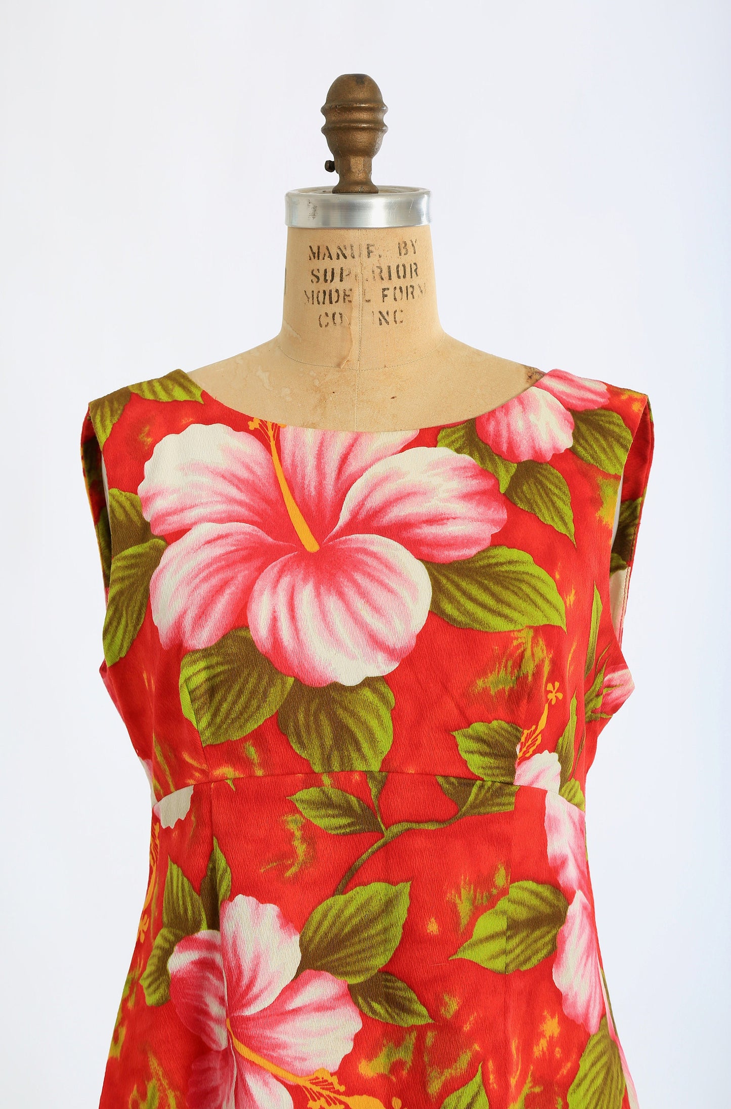 60s Ui - Maikai barkcloth Hawaiian mini dress | Vintage 1960s deadstock Red tropical Hibiscus dress