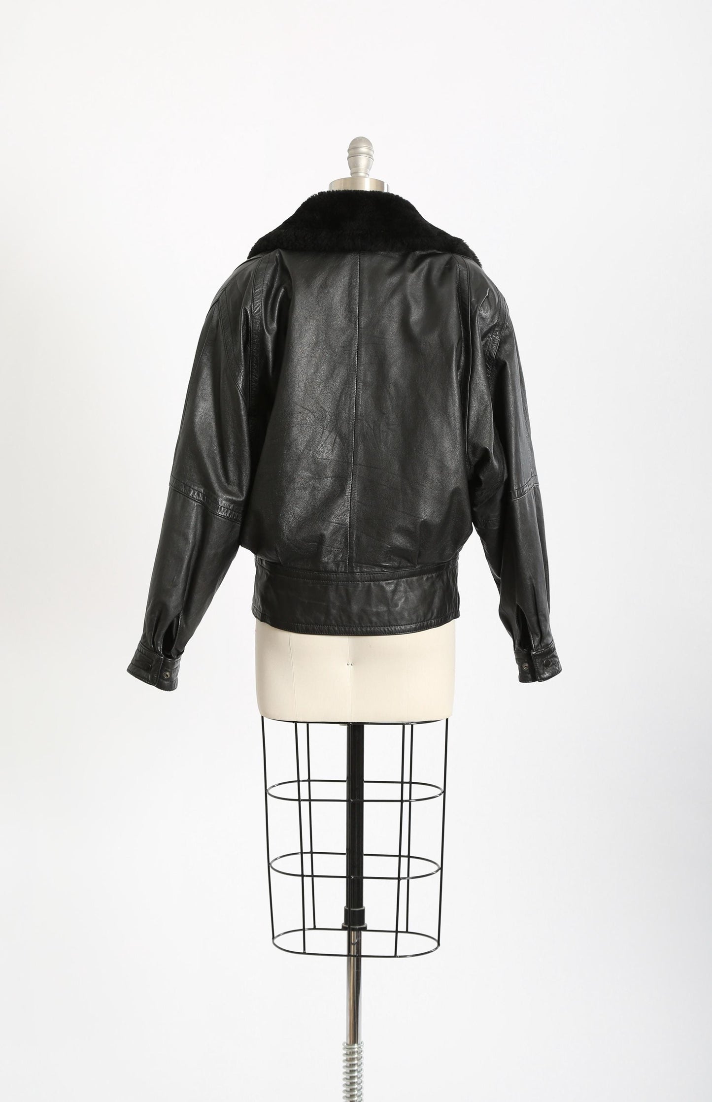 Vintage 90s black leather sherpa fur collar jacket