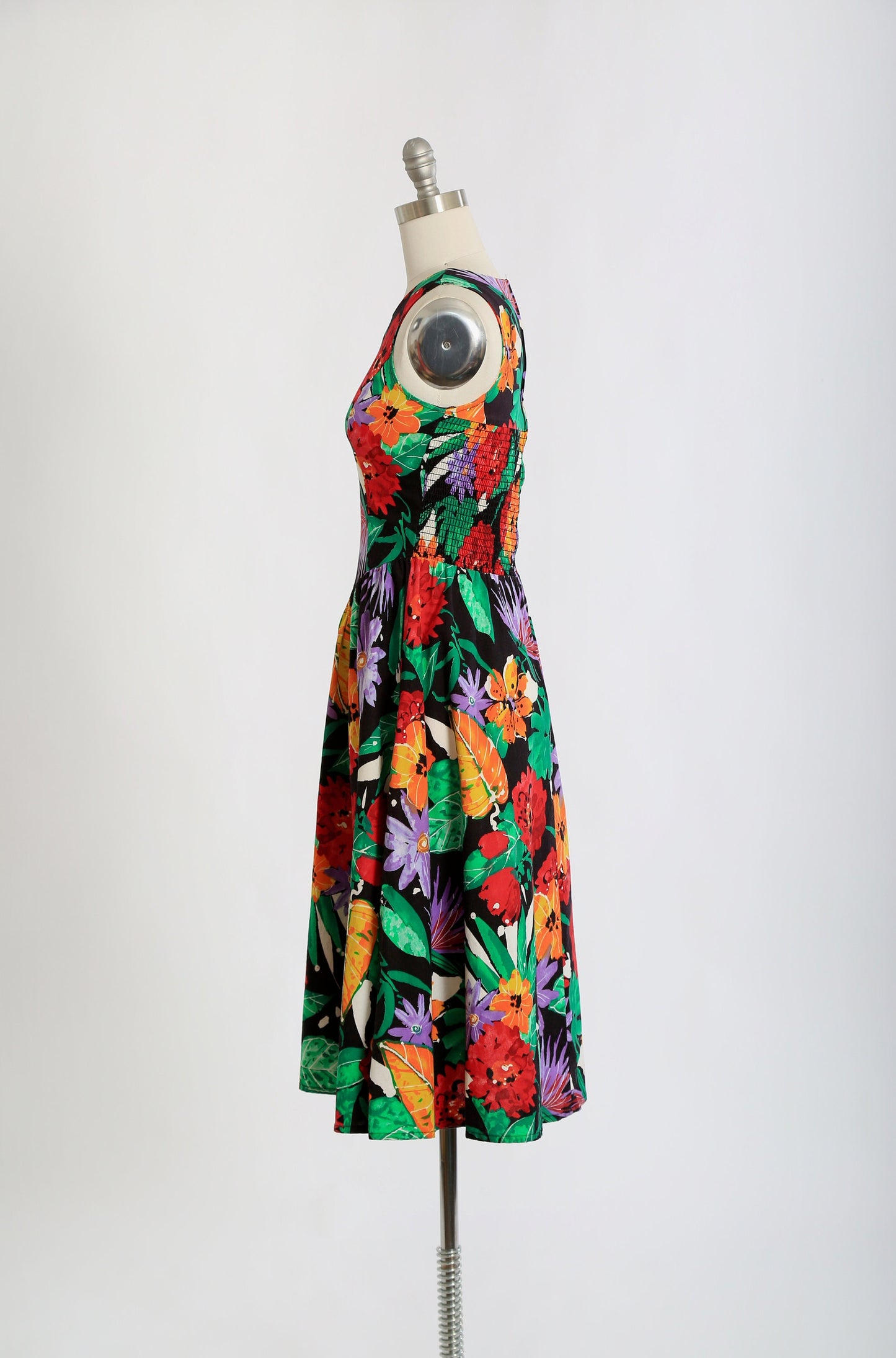 80s floral cotton midi dress