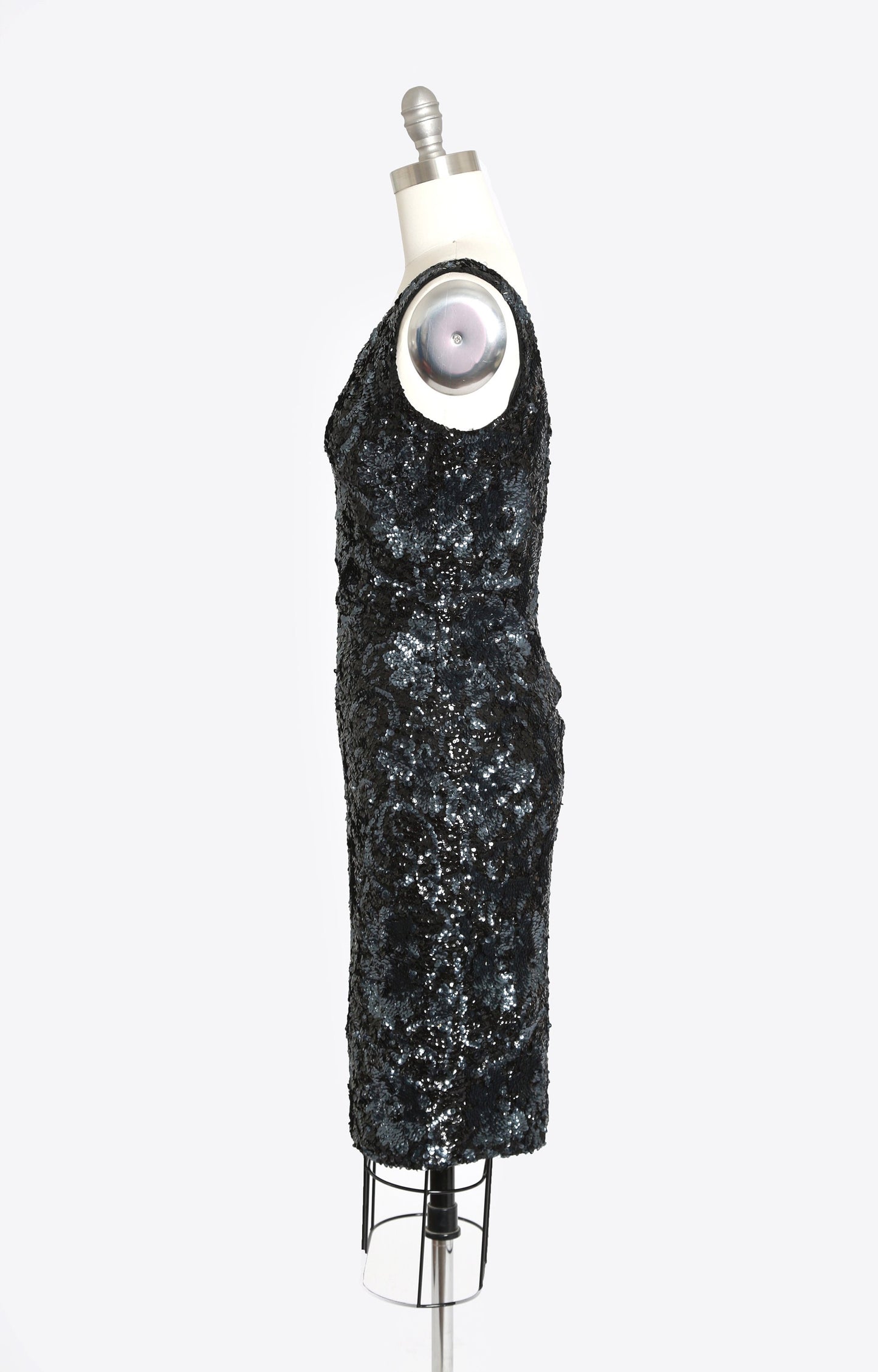 Vintage 50s black hand sequin wool wiggle dress | 1950s sequin cocktail dress