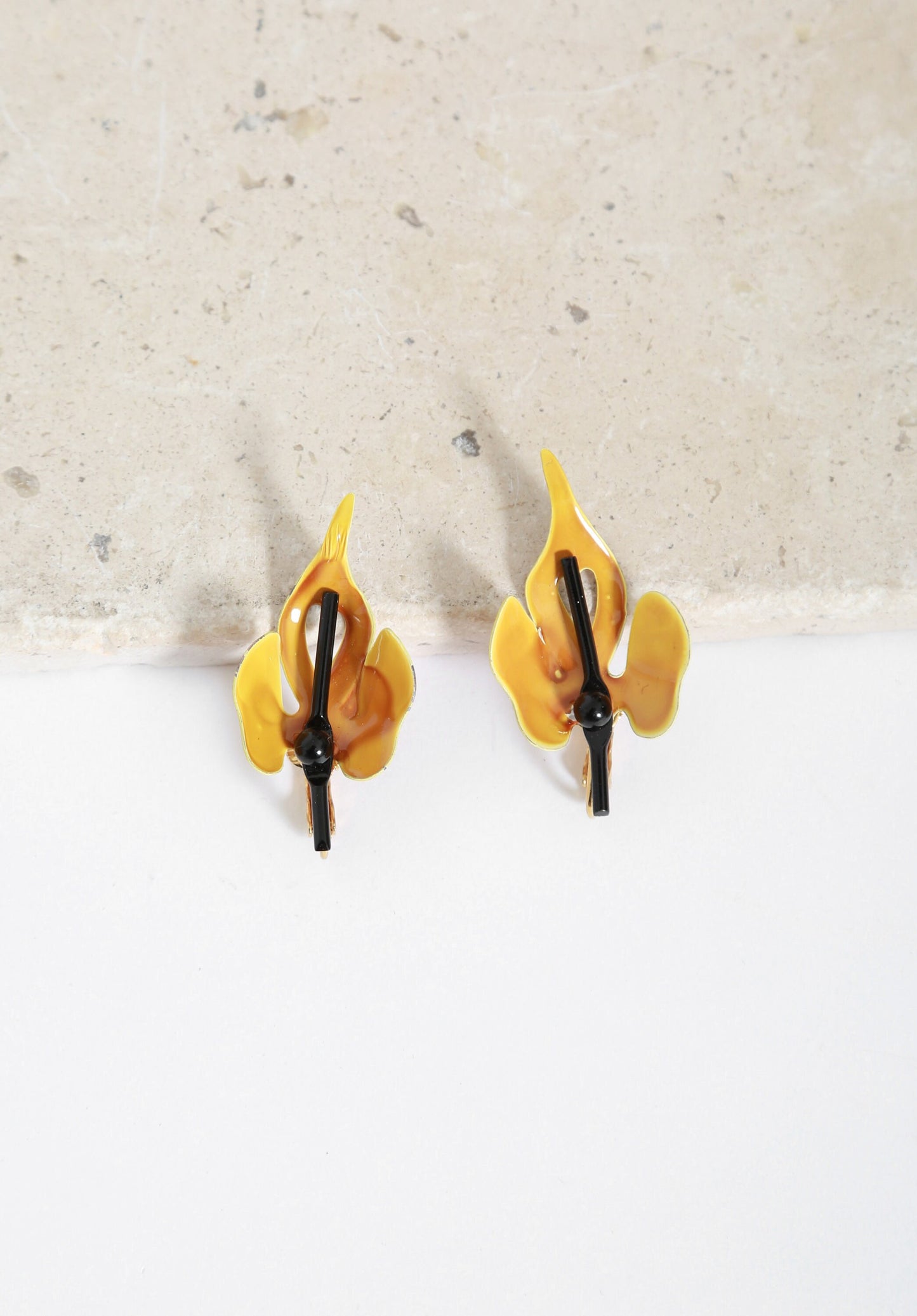 60s modernist yellow enamel flower clip on earrings