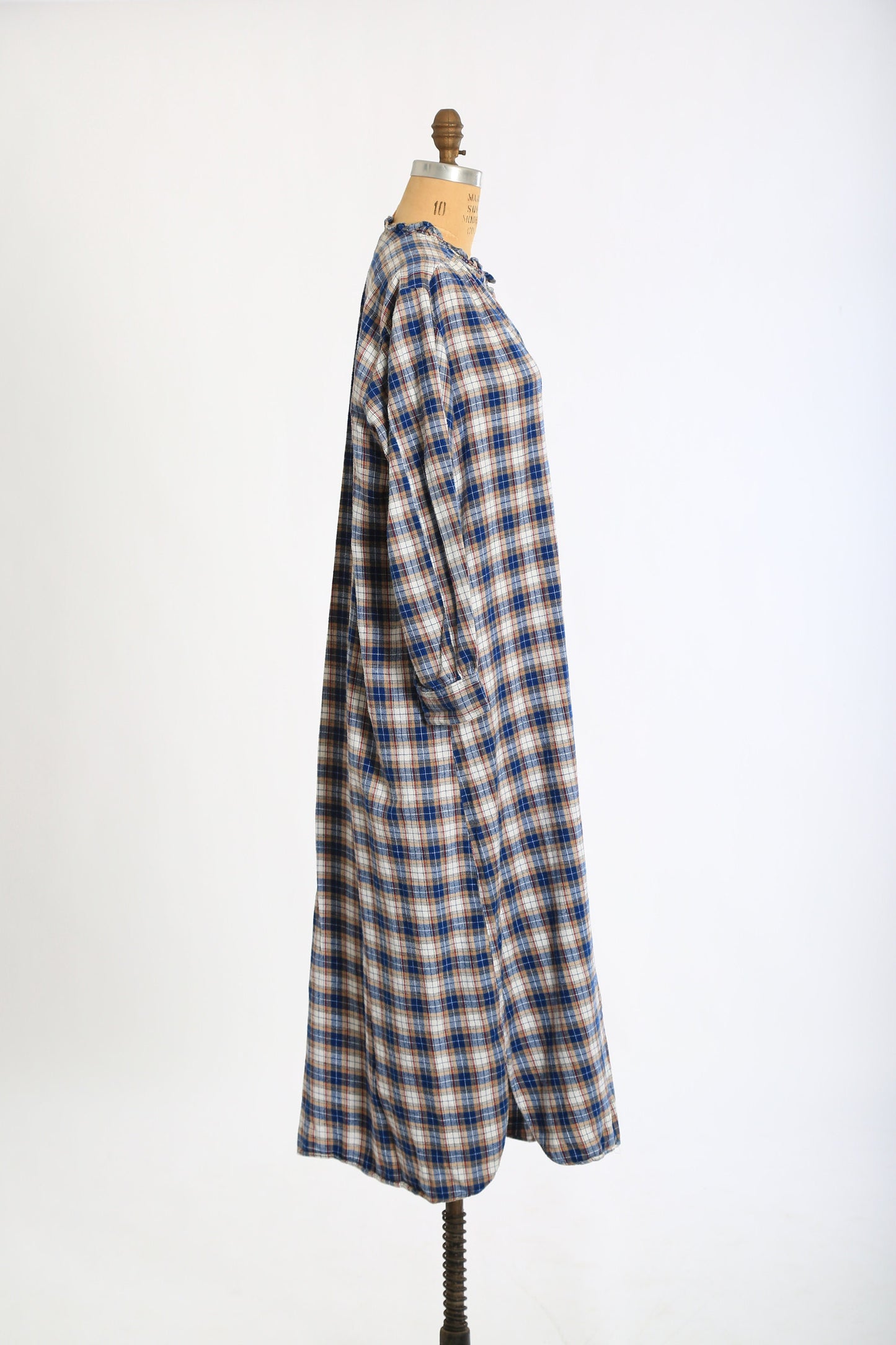 Vintage 70s cotton plaid flannel cotton pajamas night dress