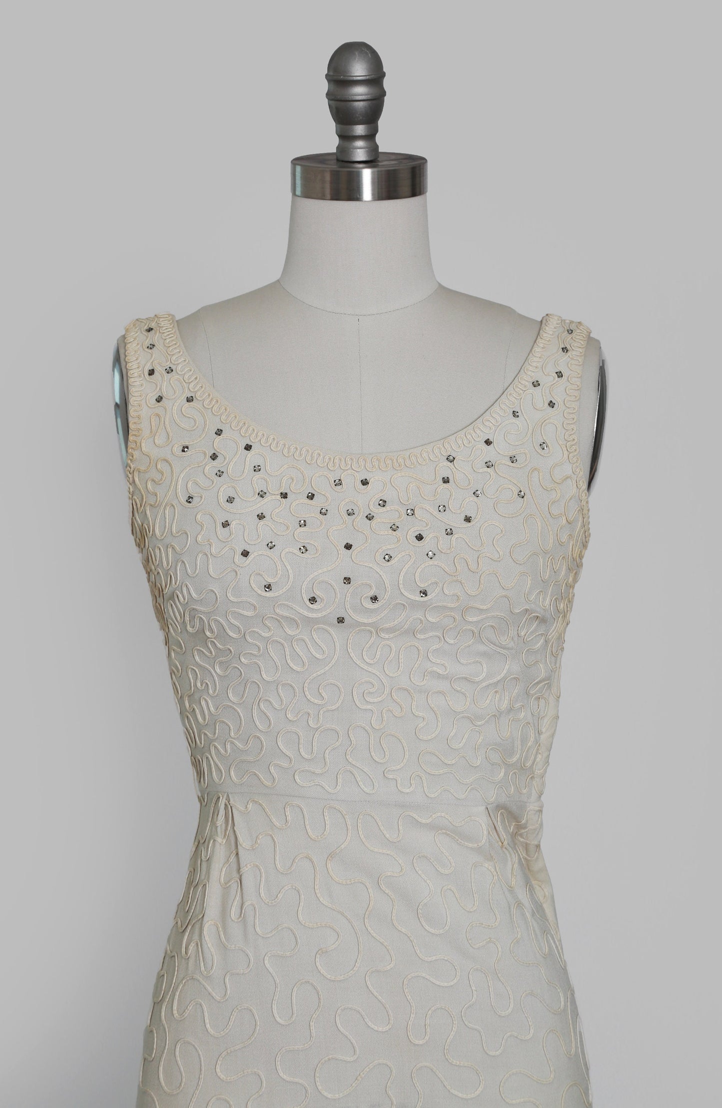 50s rhinestone embroidered cotton wiggle dress